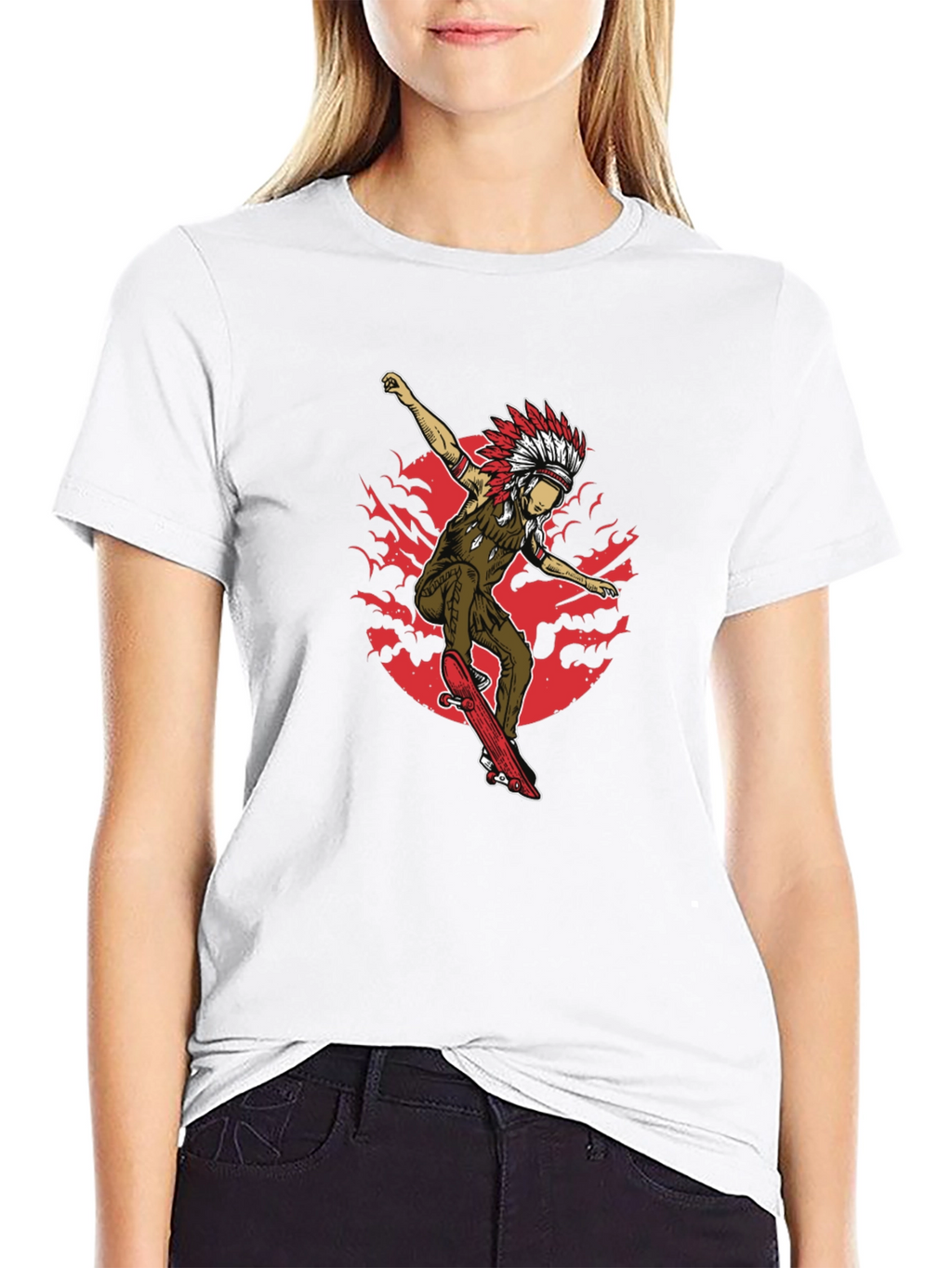 Native American Skateboarder Graphic Tee - Black