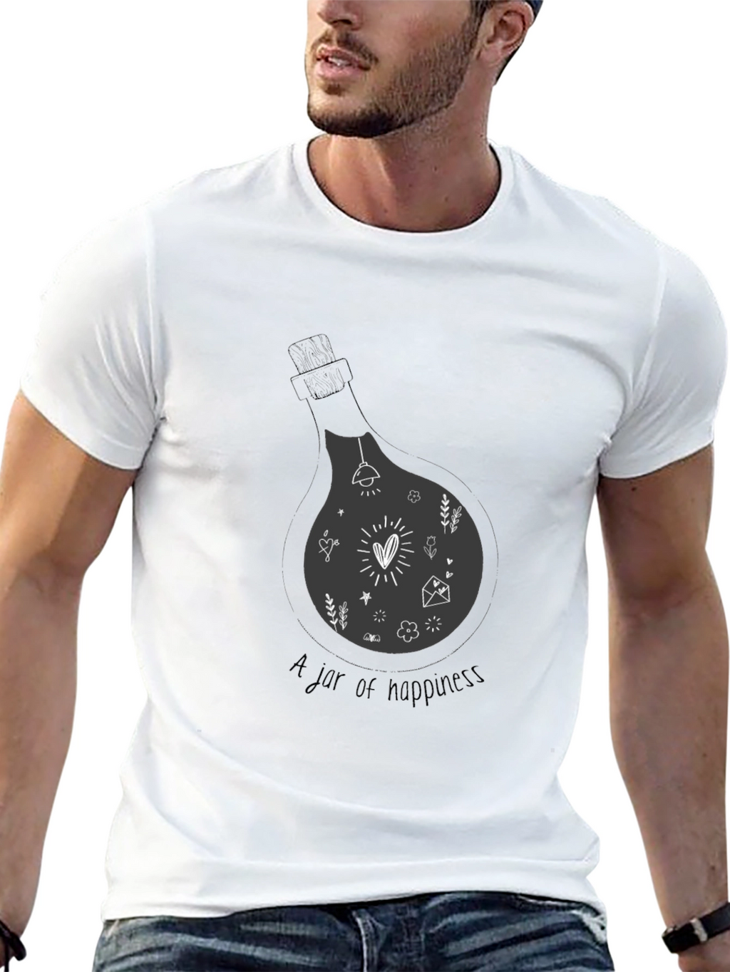 Black T-Shirt - A Jar of Happiness Graphic