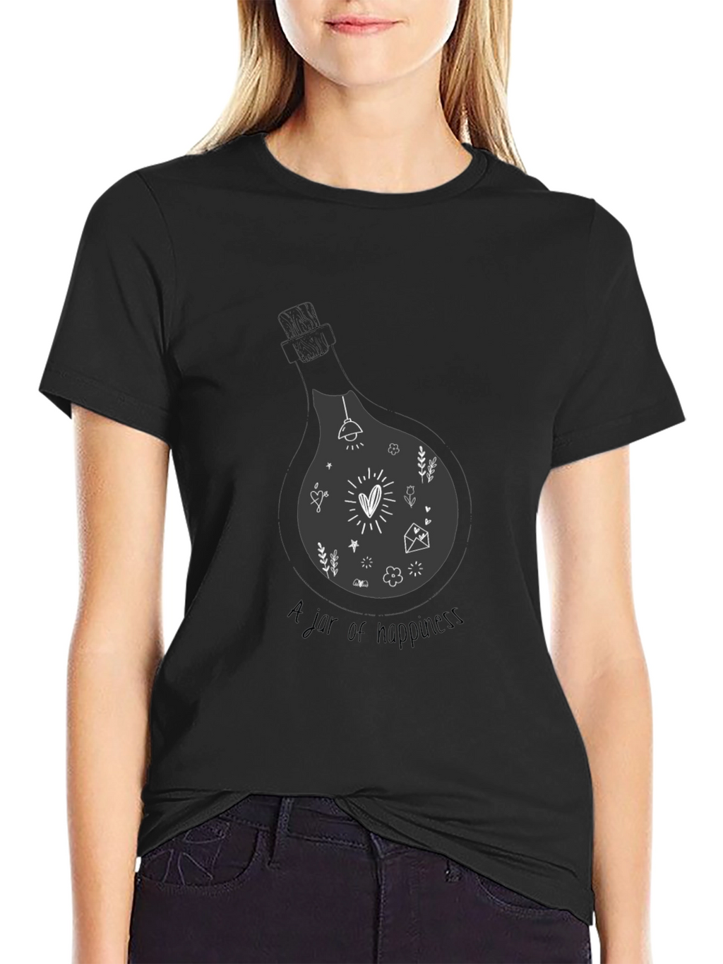 Black T-Shirt - A Jar of Happiness Graphic