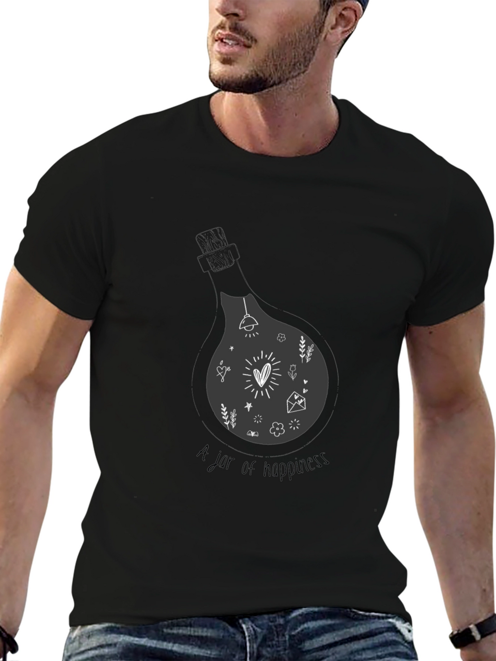 Black T-Shirt - A Jar of Happiness Graphic