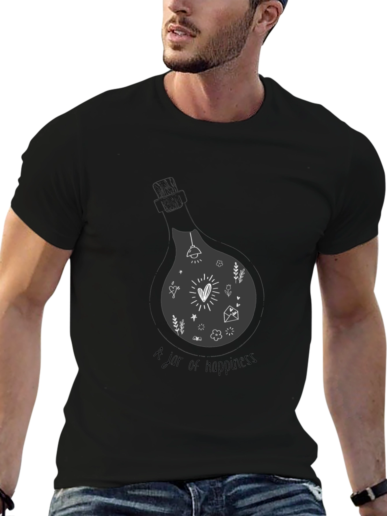 Black T-Shirt - A Jar of Happiness Graphic