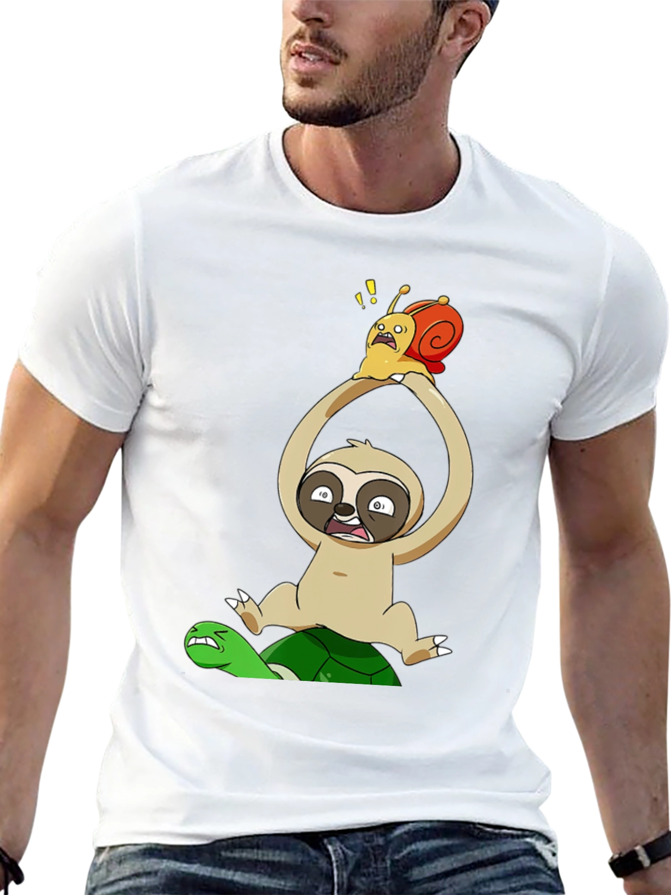 Funny Cartoon Animal T-Shirt: Sloth Snail Turtle