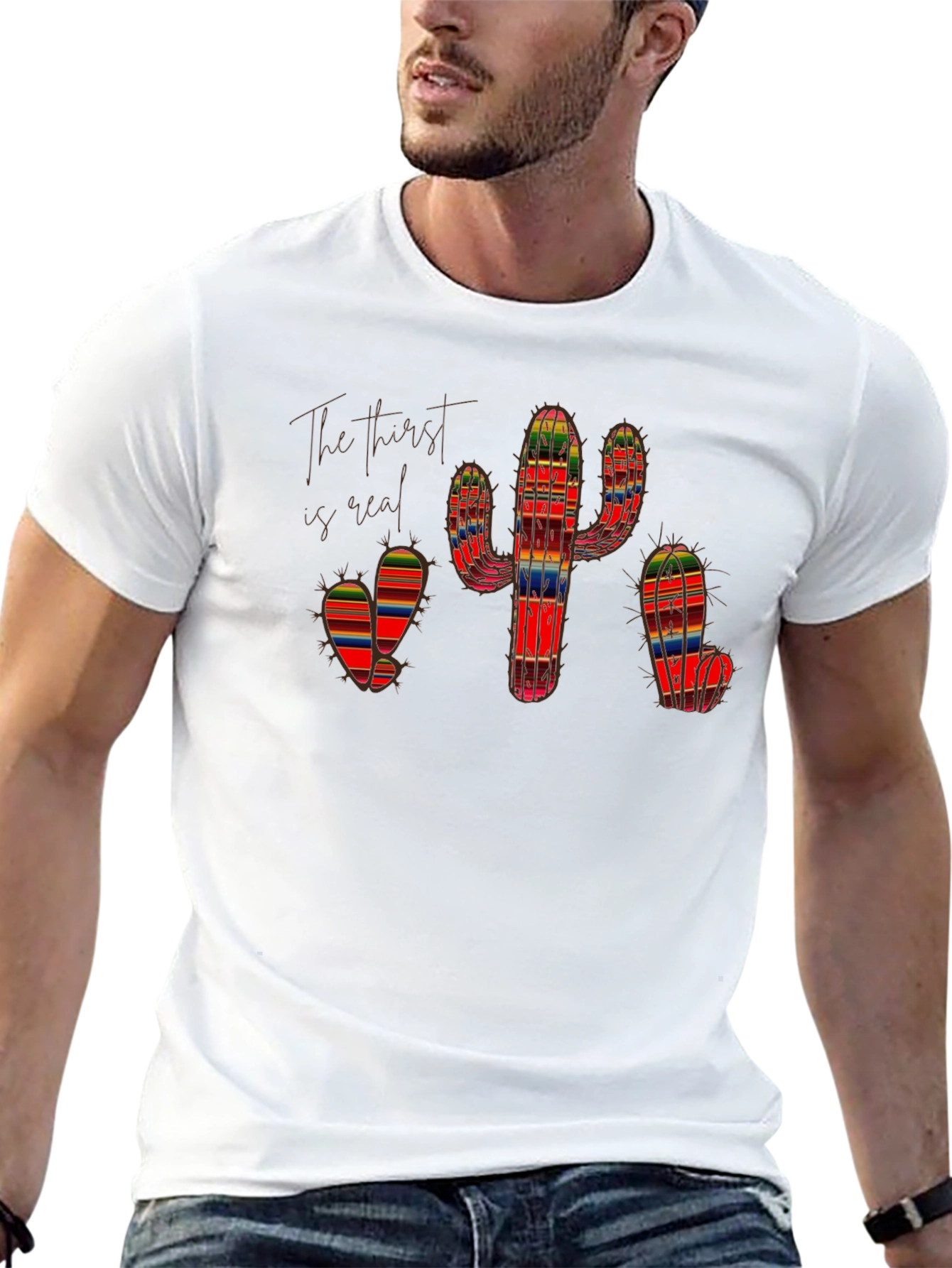 Cactus Black T-Shirt The Thirst is Real Colorful Serape