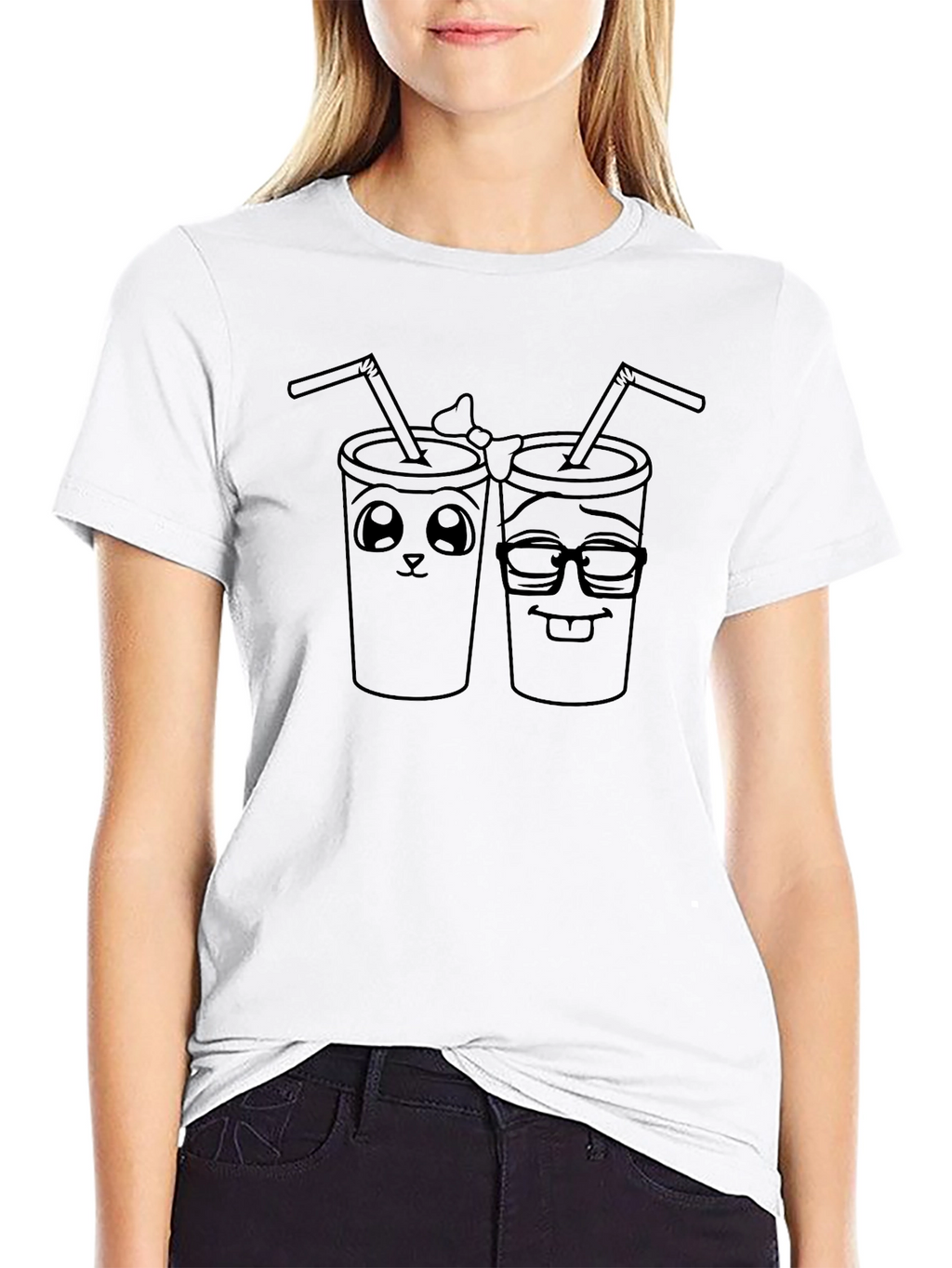 Cute Smoothie Buddies Graphic Tee - Black