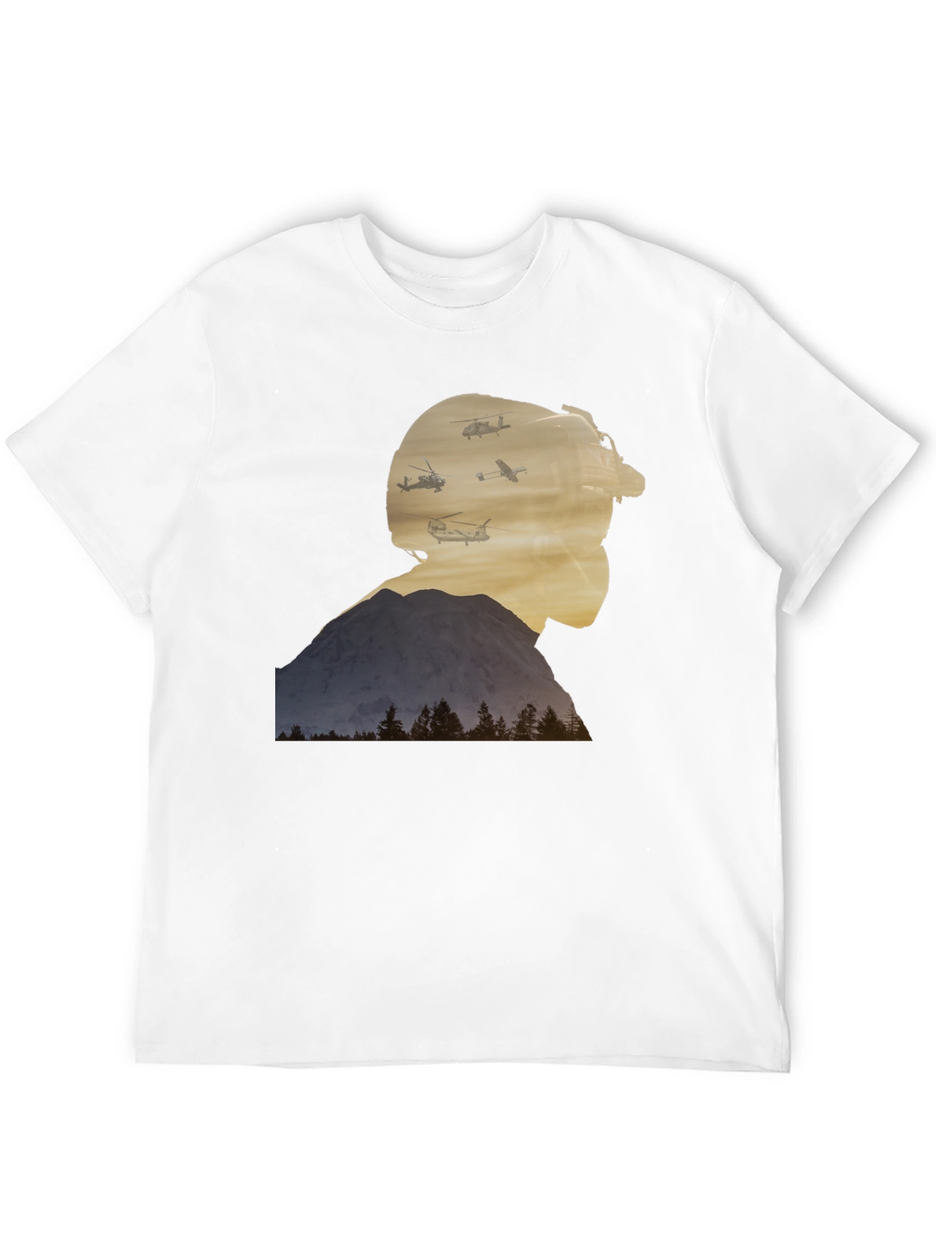 Mountain and Helicopter Graphic Tee - Black
