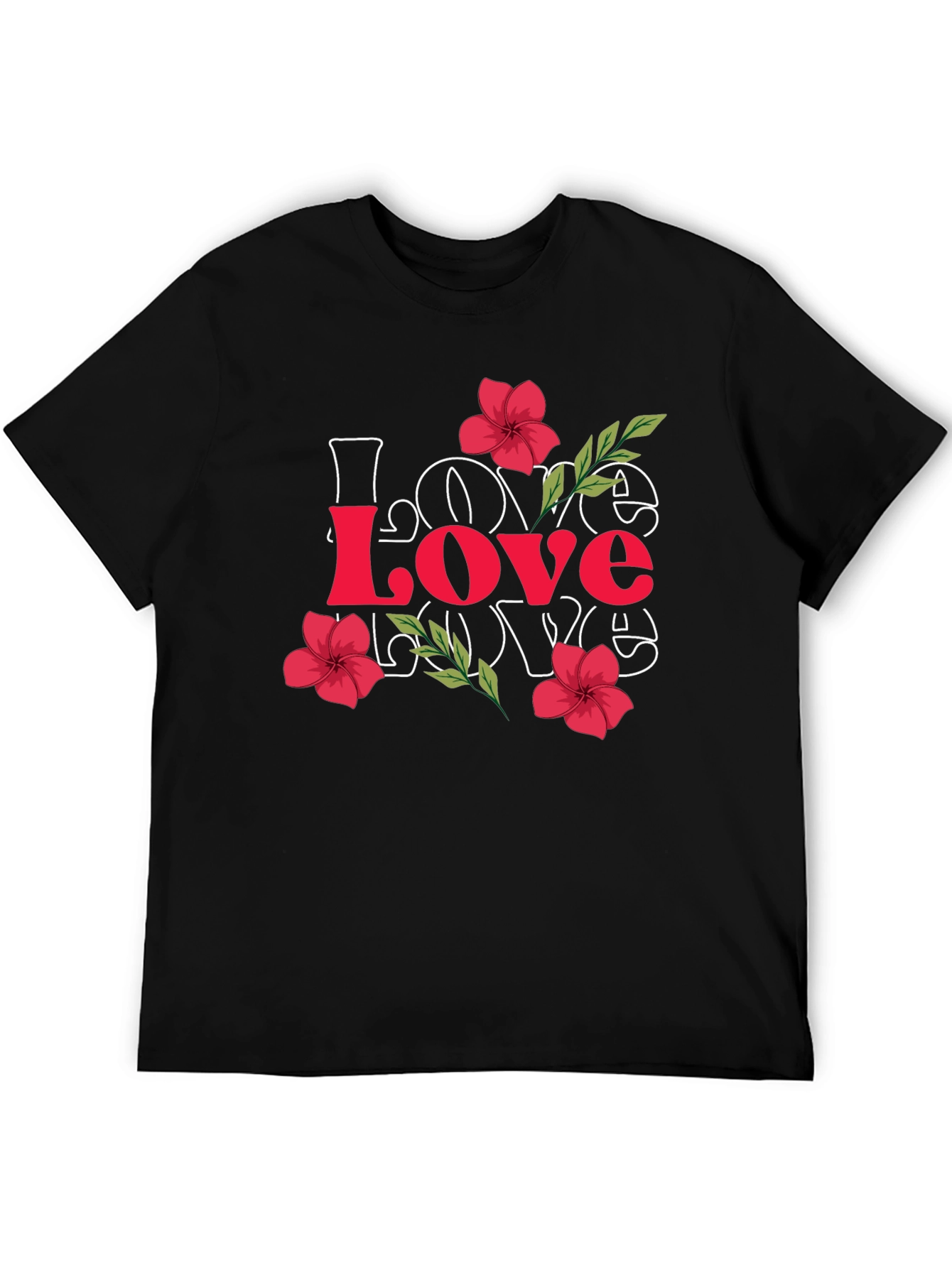 Love Floral Graphic Tee - Stylish Mens Black T-Shirt