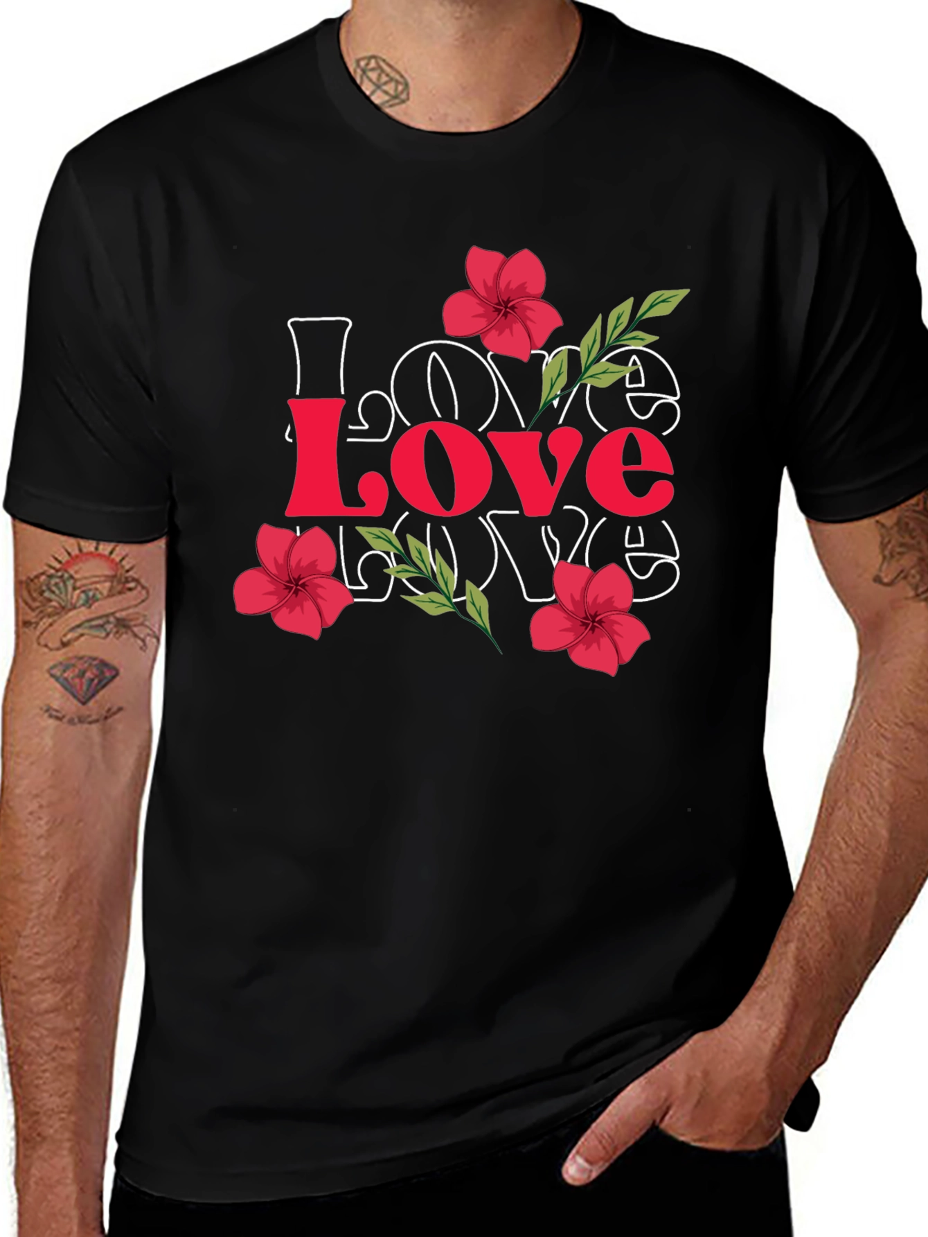 Love Floral Graphic Tee - Stylish Mens Black T-Shirt
