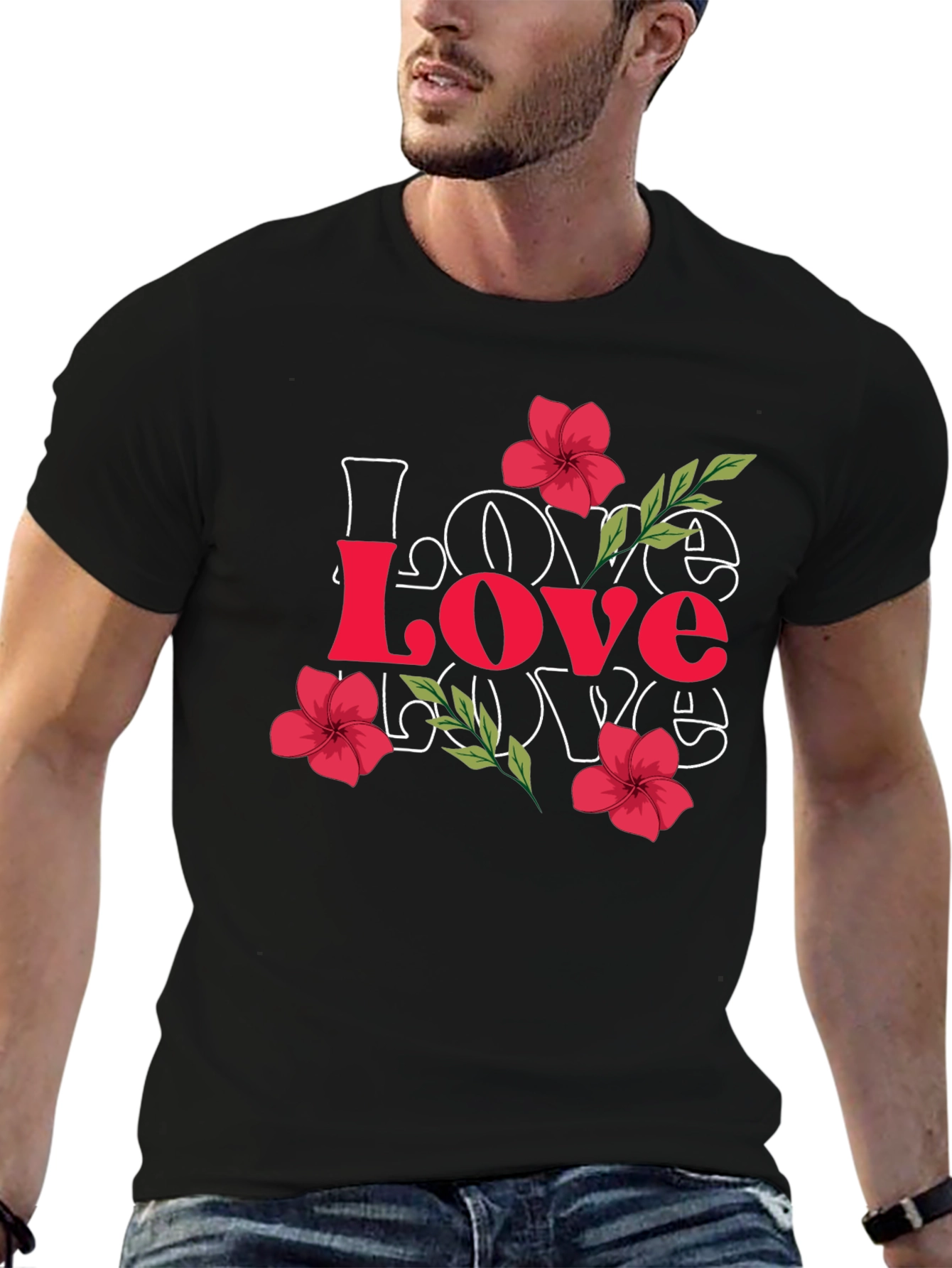 Love Floral Graphic Tee - Stylish Mens Black T-Shirt