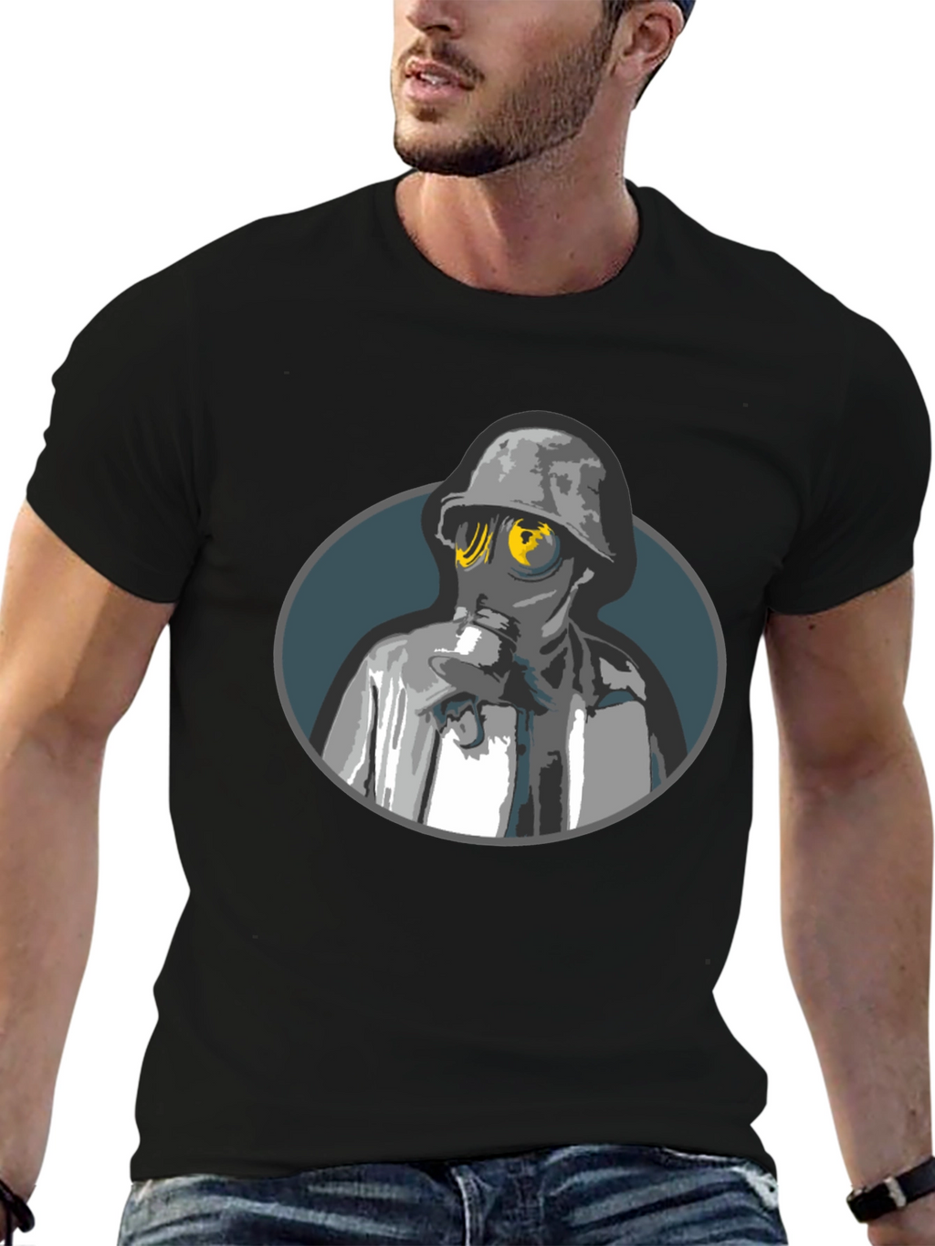 Gas Mask Soldier Graphic Tee - Black