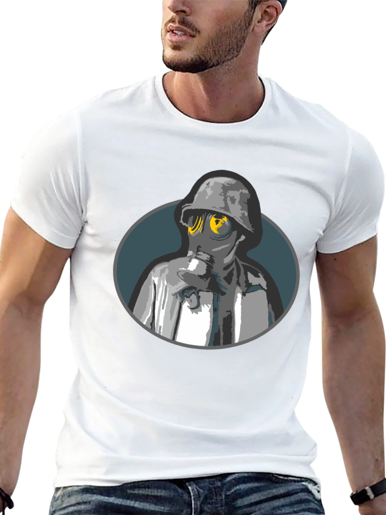 Gas Mask Soldier Graphic Tee - Black