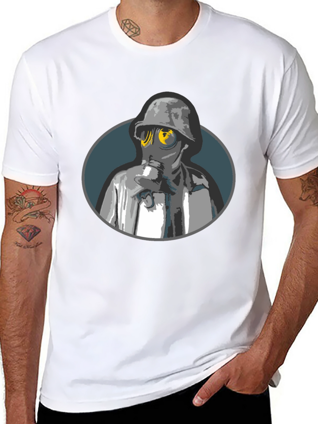 Gas Mask Soldier Graphic Tee - Black