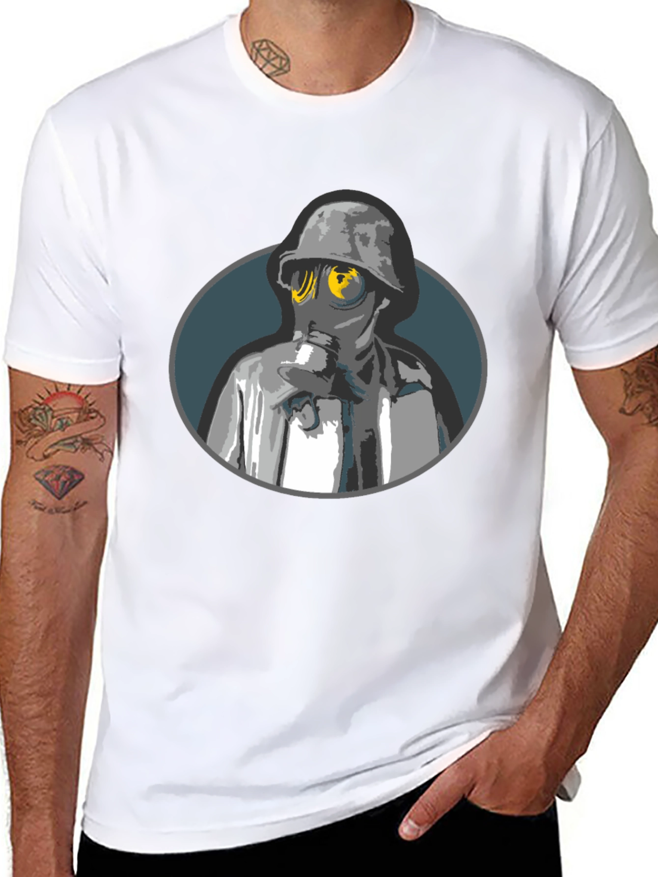 Gas Mask Soldier Graphic Tee - Black