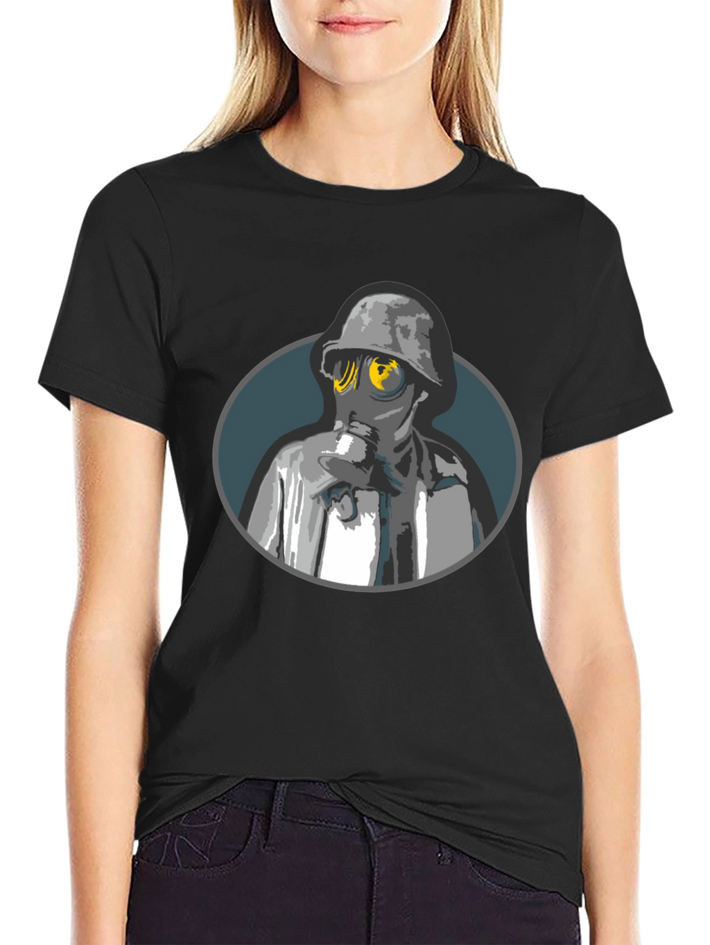 Gas Mask Soldier Graphic Tee - Black