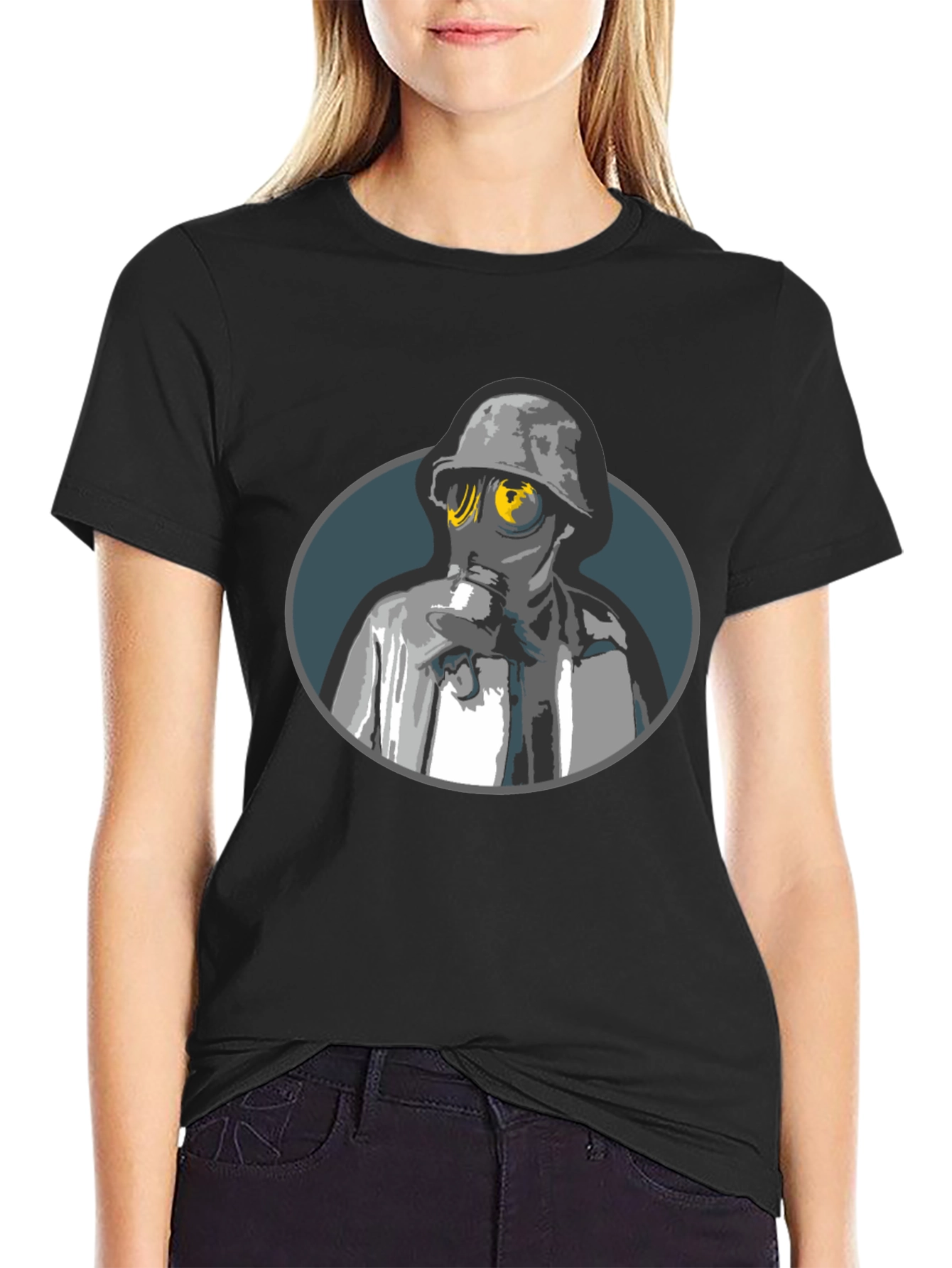 Gas Mask Soldier Graphic Tee - Black