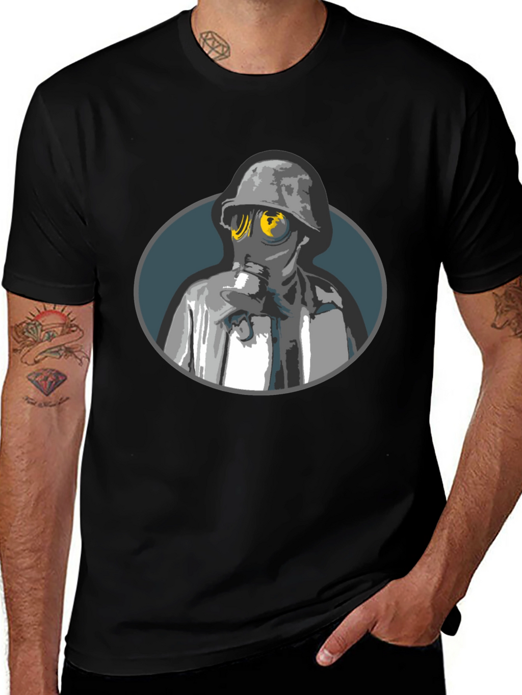 Gas Mask Soldier Graphic Tee - Black
