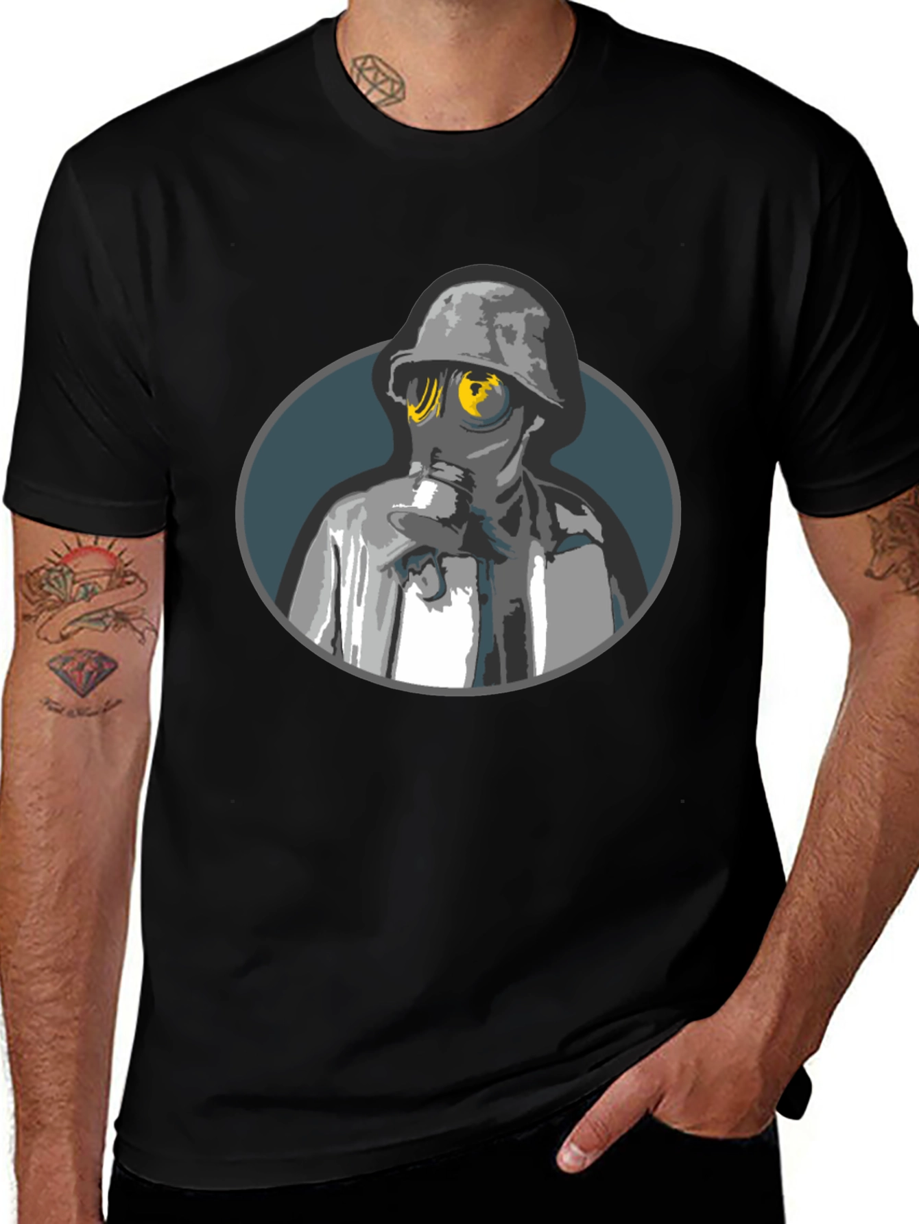 Gas Mask Soldier Graphic Tee - Black