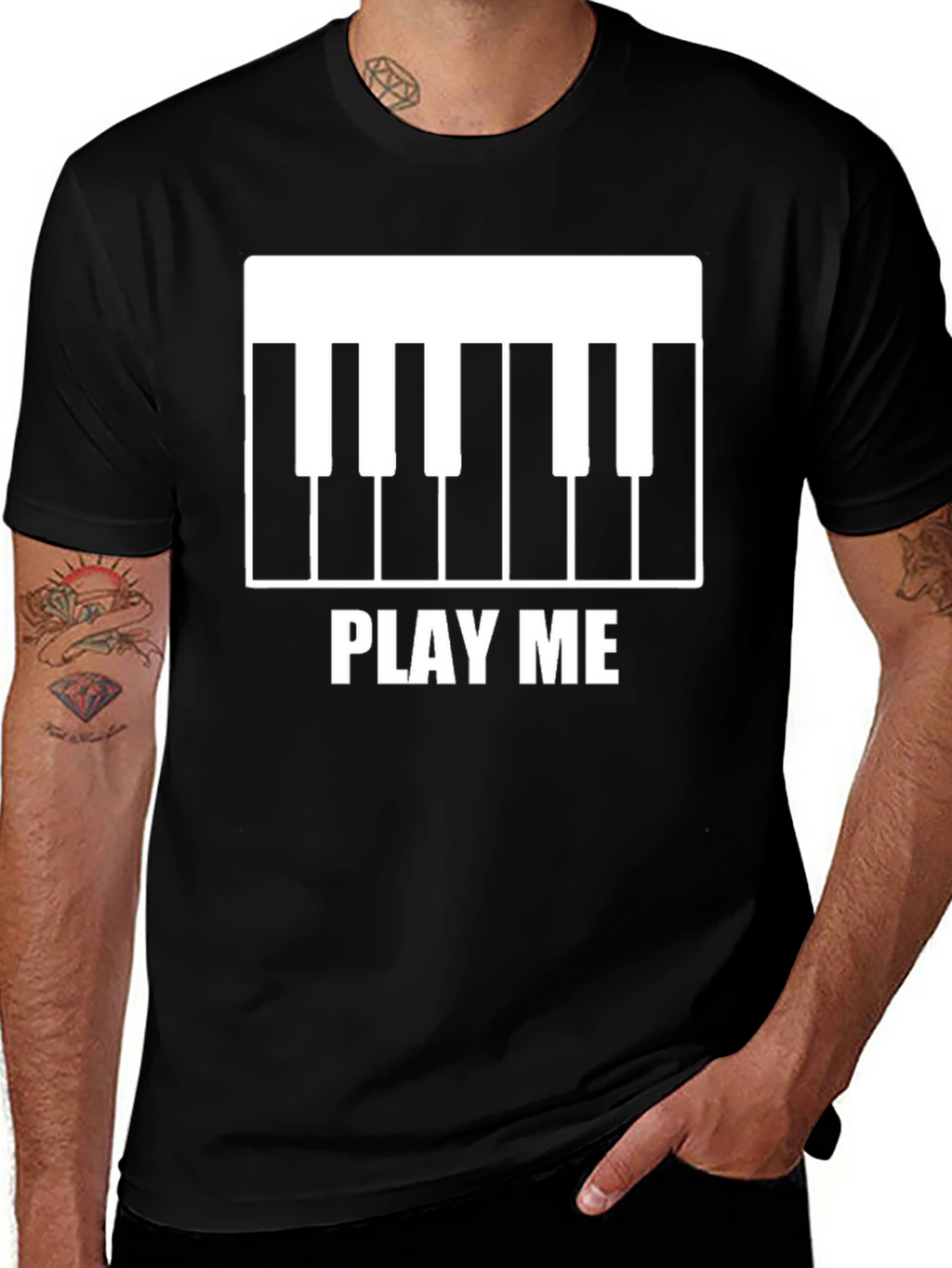 Play Me Piano Keys Graphic Black T-Shirt