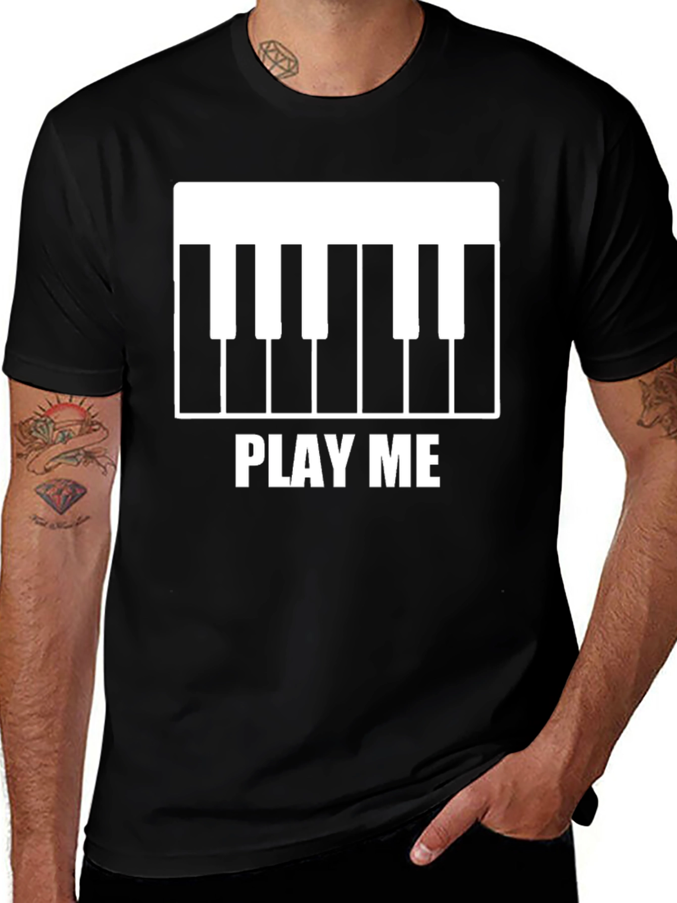 Play Me Piano Keys Graphic Black T-Shirt