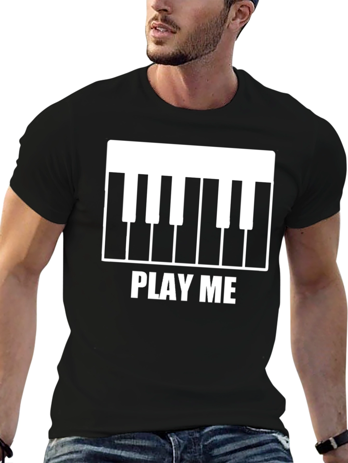 Play Me Piano Keys Graphic Black T-Shirt
