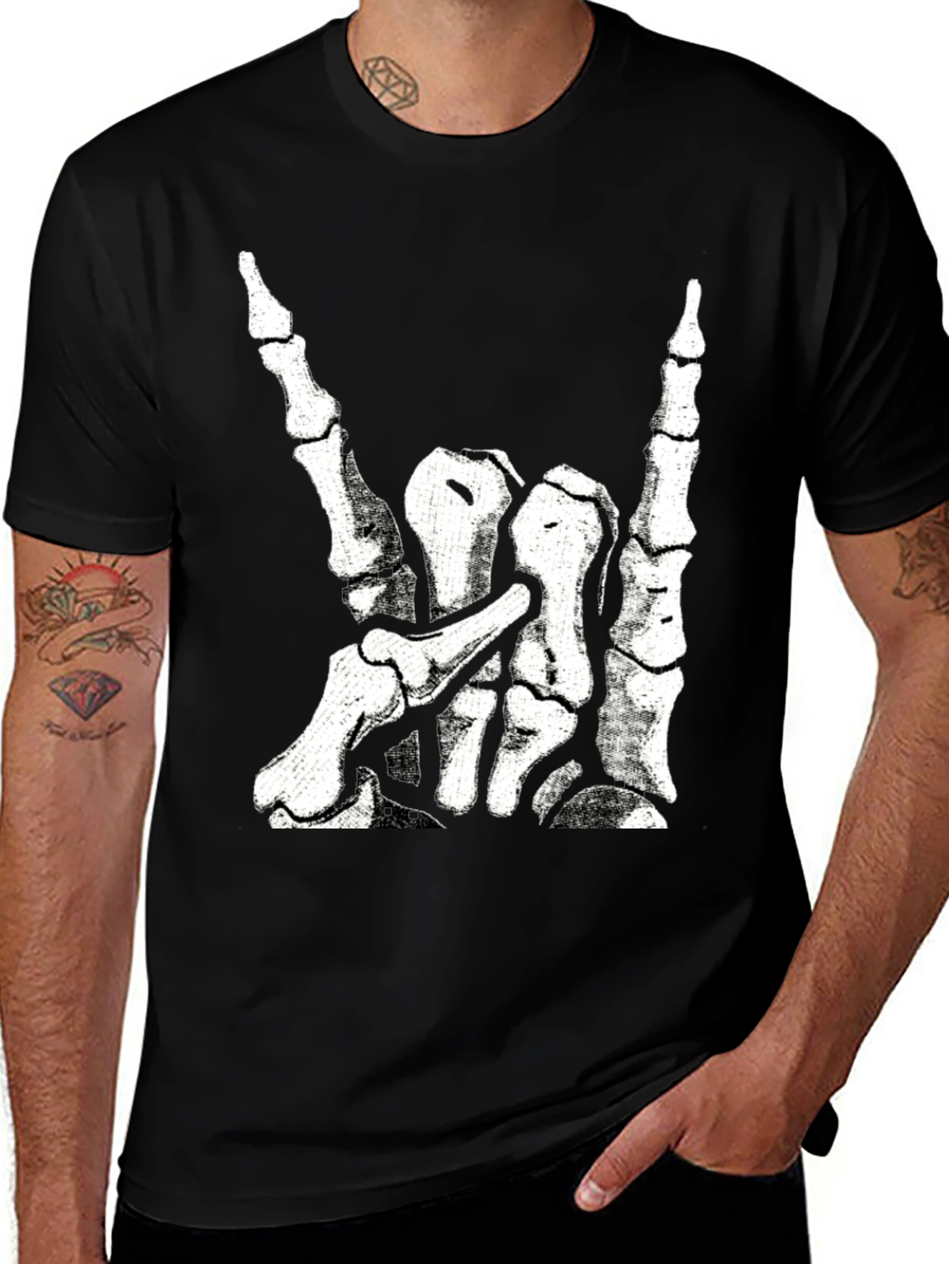 Rock On Skeleton Hand Graphic T-Shirt