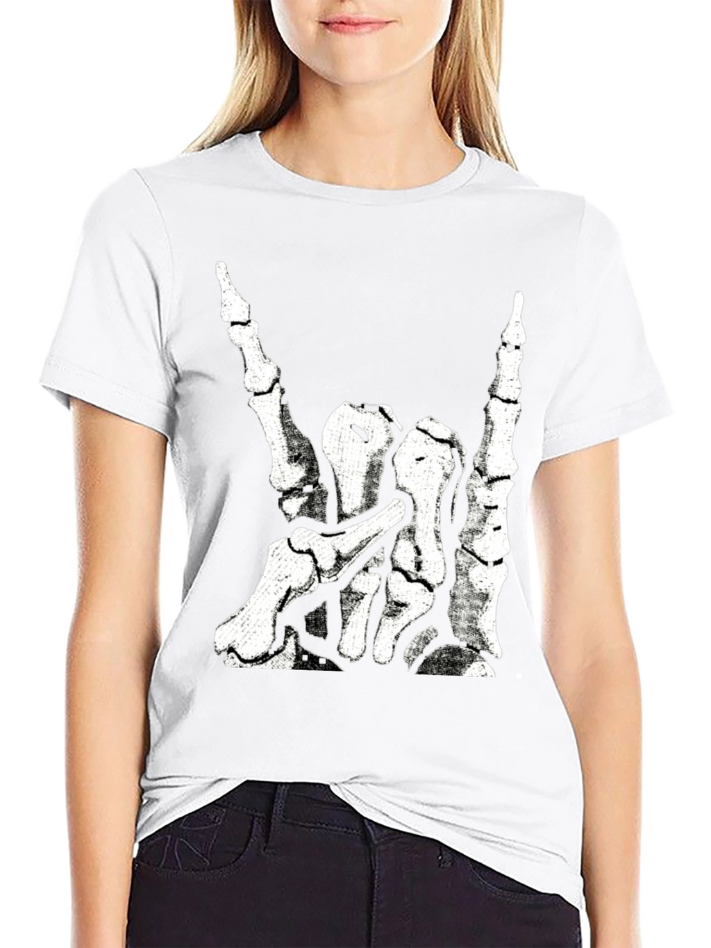 Rock On Skeleton Hand Graphic T-Shirt