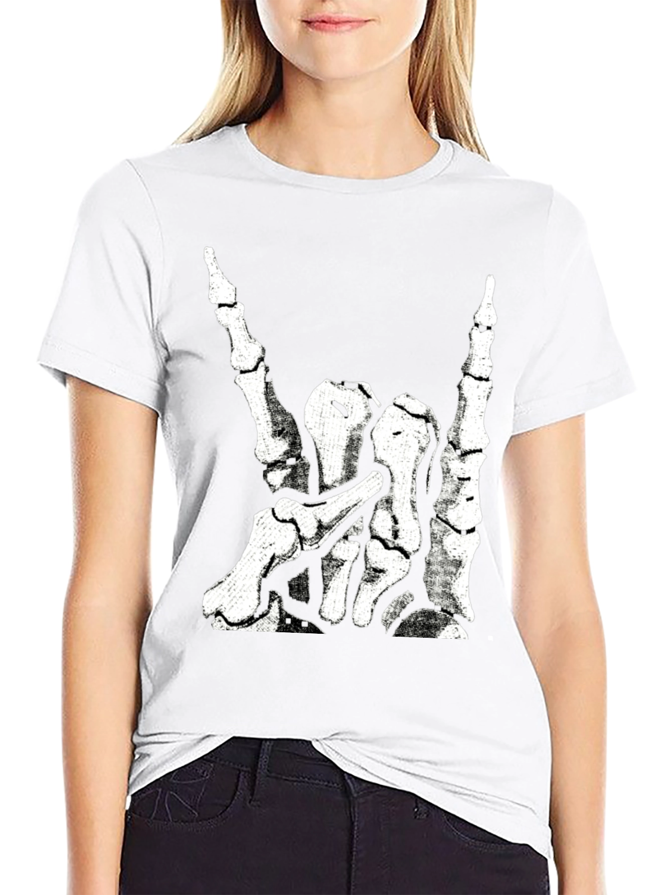 Rock On Skeleton Hand Graphic T-Shirt