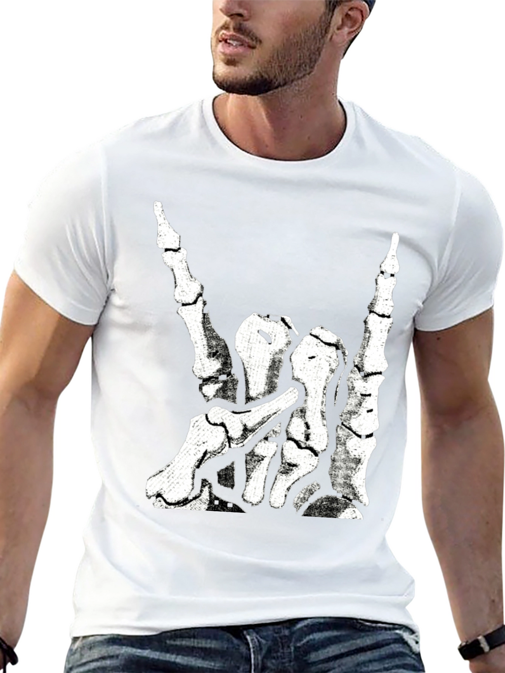 Rock On Skeleton Hand Graphic T-Shirt