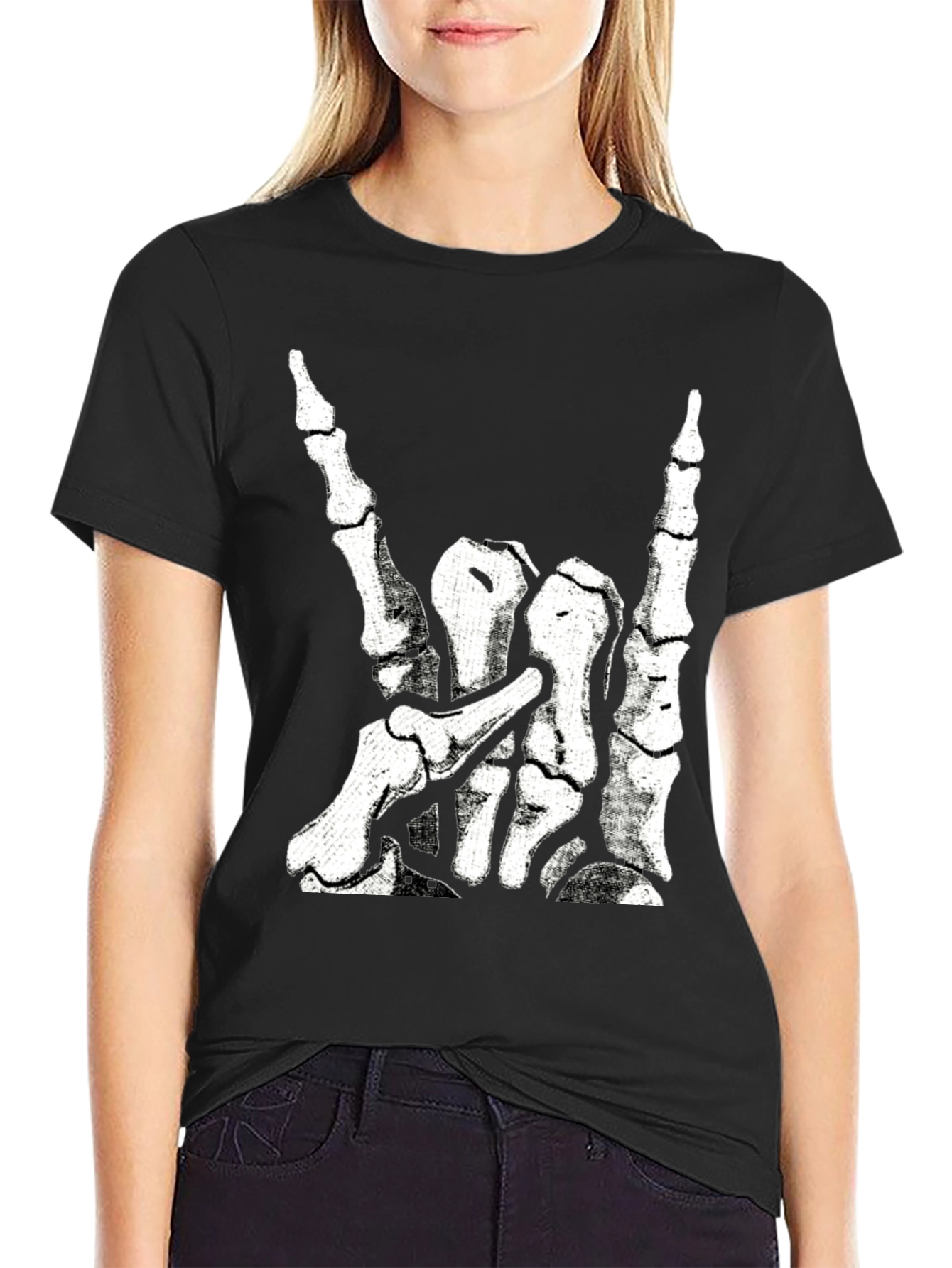 Rock On Skeleton Hand Graphic T-Shirt