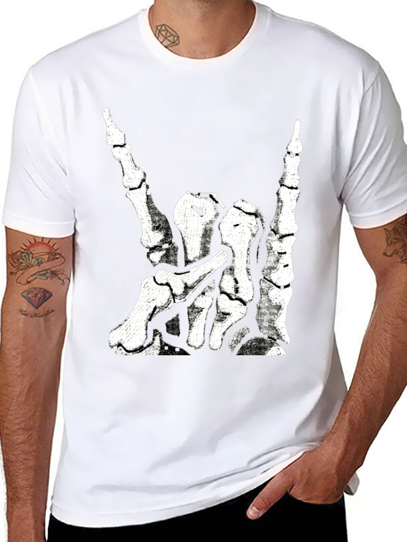 Rock On Skeleton Hand Graphic T-Shirt