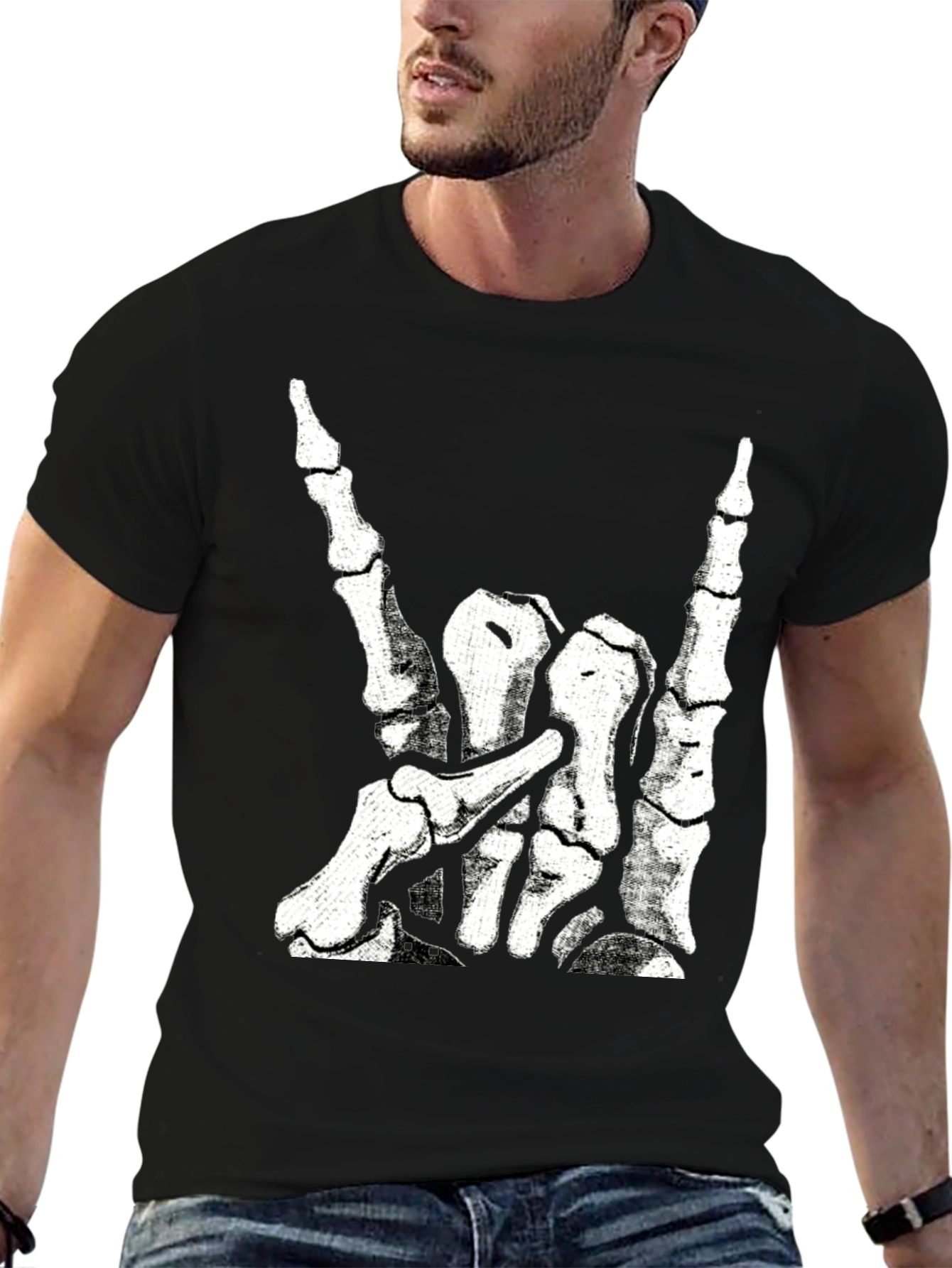 Rock On Skeleton Hand Graphic T-Shirt