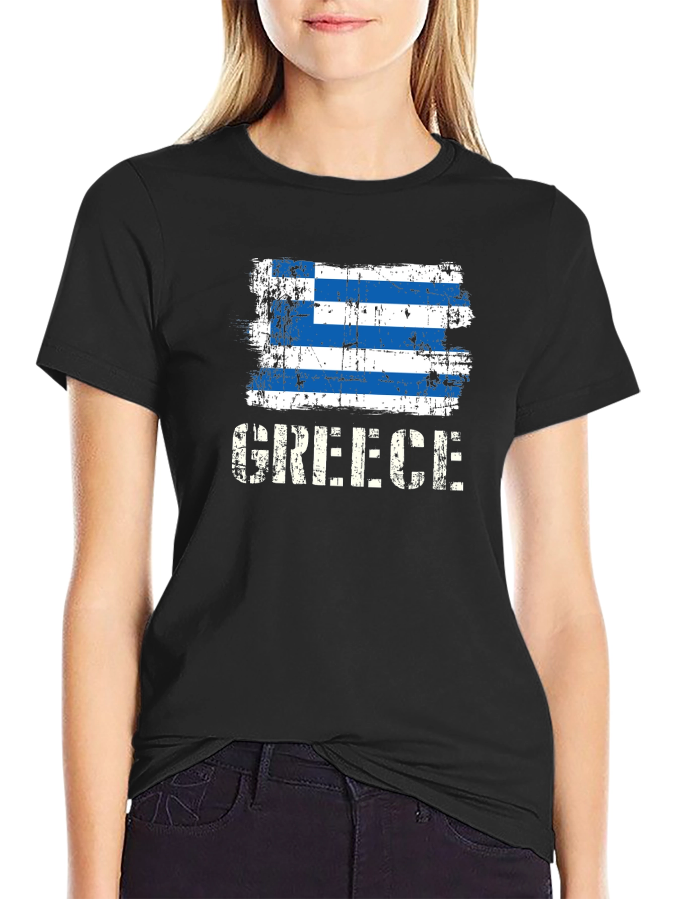 Greece Flag Distressed Graphic T-Shirt