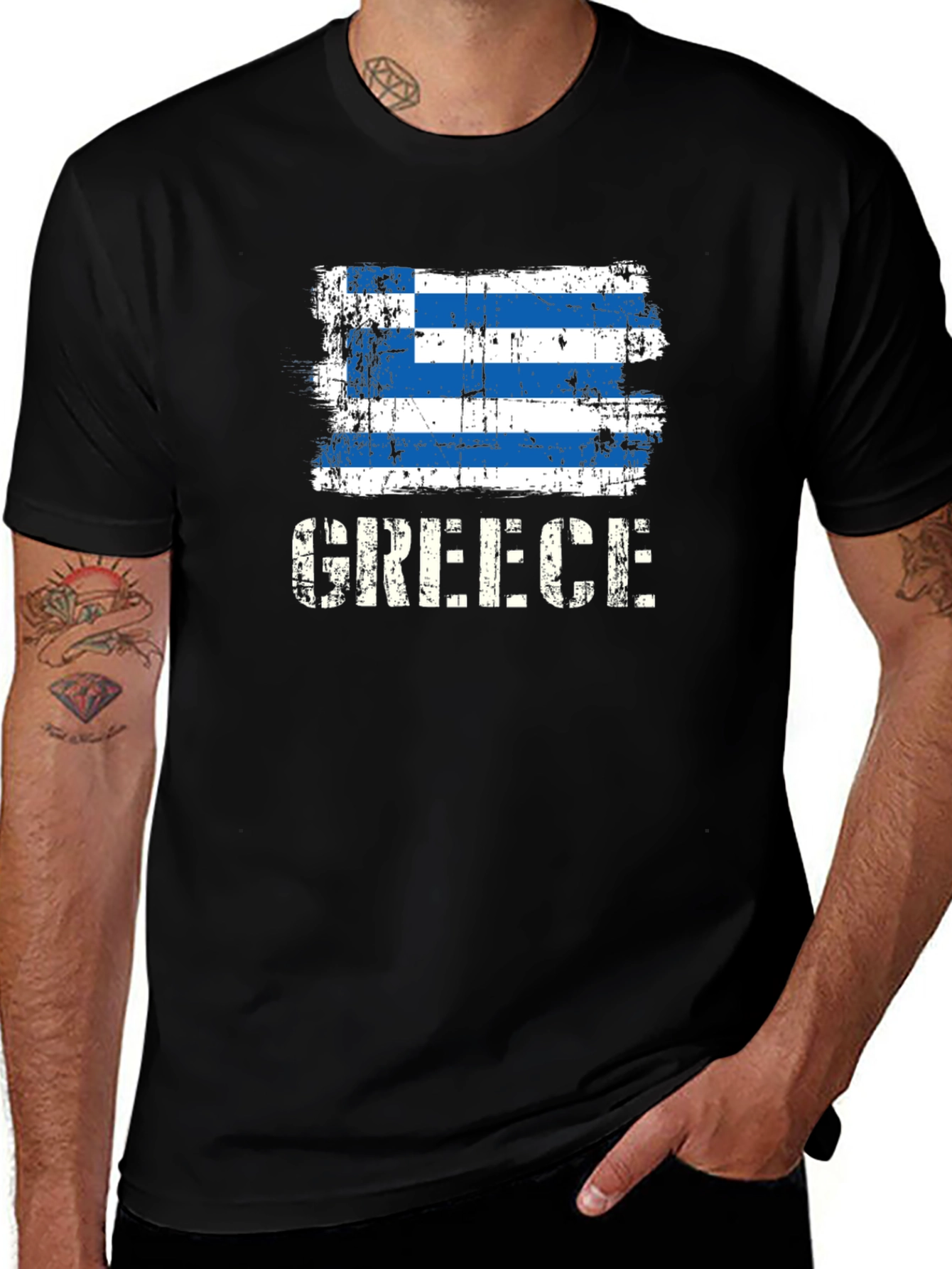 Greece Flag Distressed Graphic T-Shirt