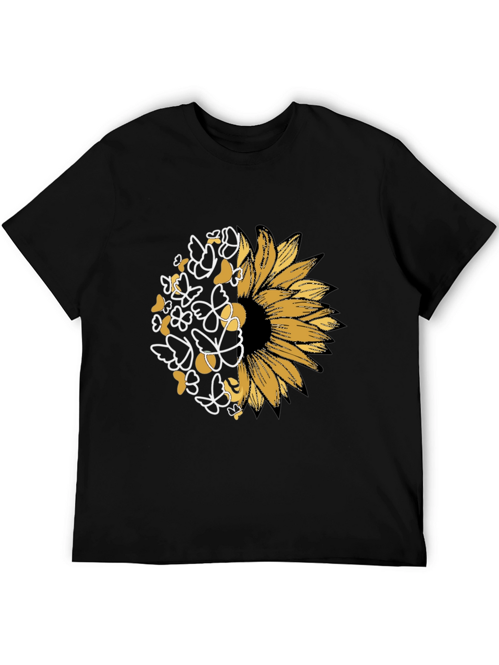 Sunflower Butterfly Graphic Black T-Shirt