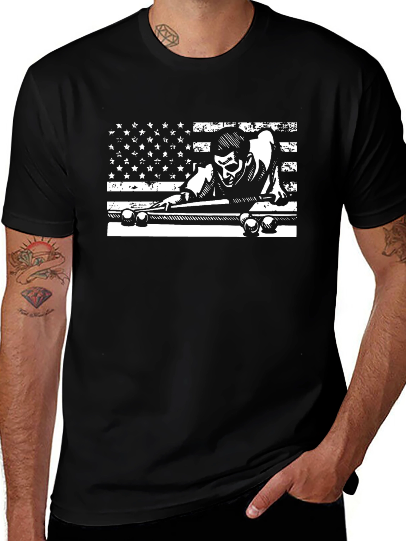 Billiards Flag Graphic Tee - Cool Black T-Shirt