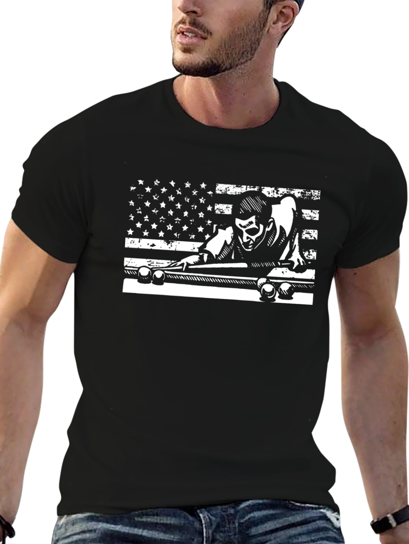 Billiards Flag Graphic Tee - Cool Black T-Shirt