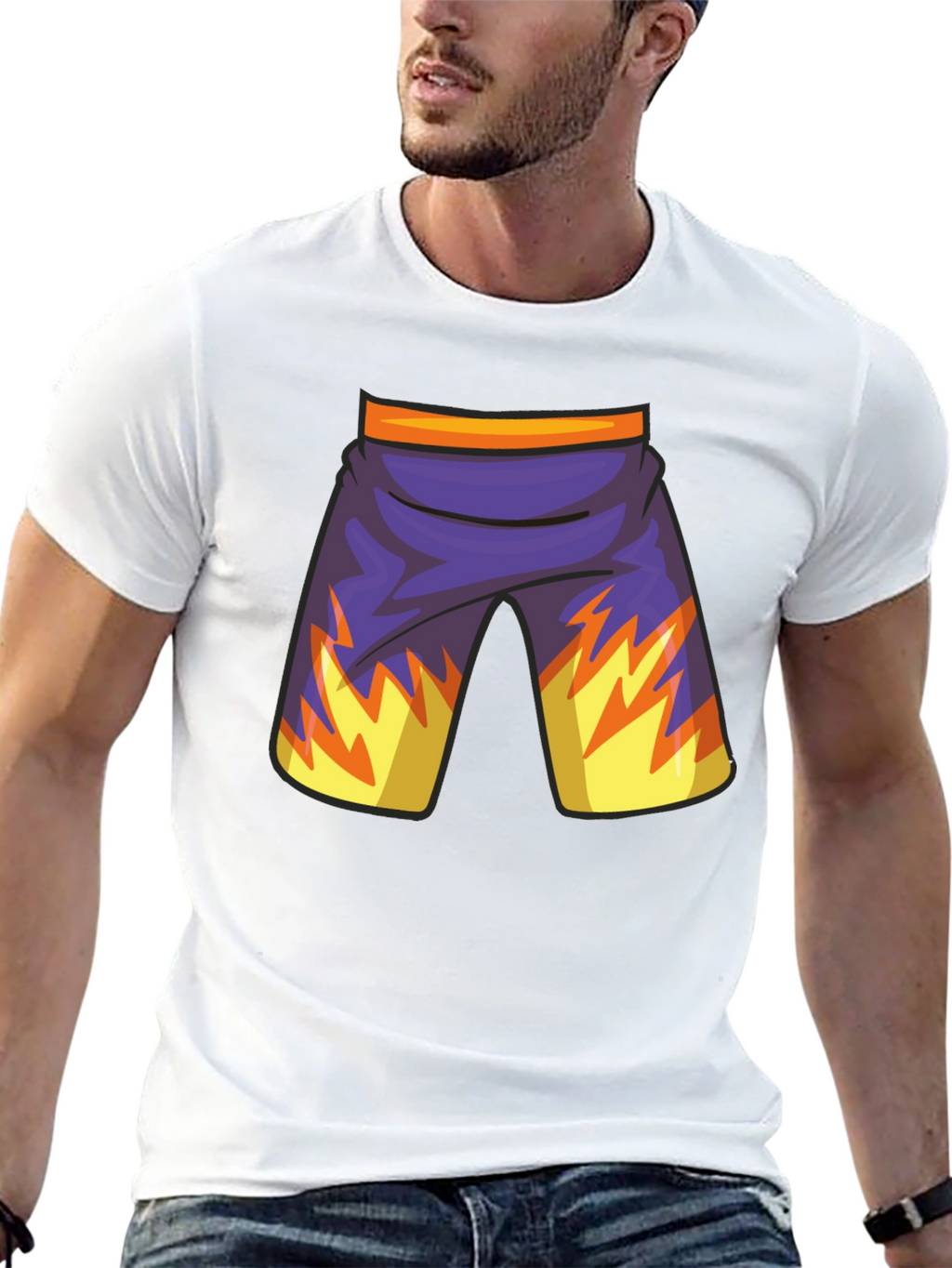 Cartoon Shorts Graphic Black Tee