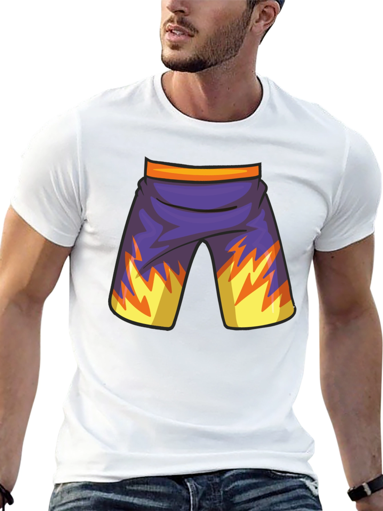 Cartoon Shorts Graphic Black Tee