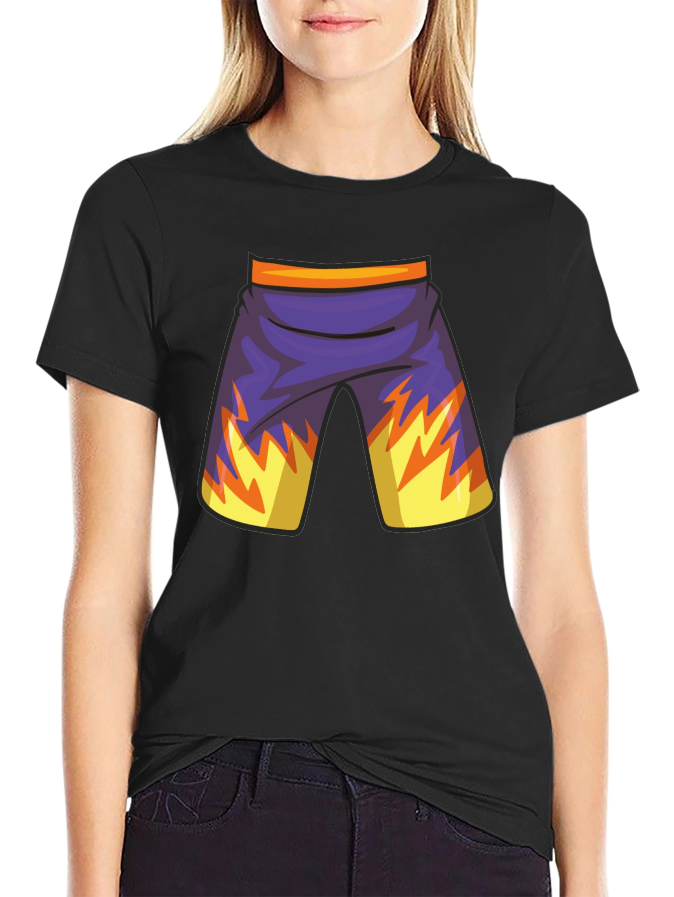 Cartoon Shorts Graphic Black Tee