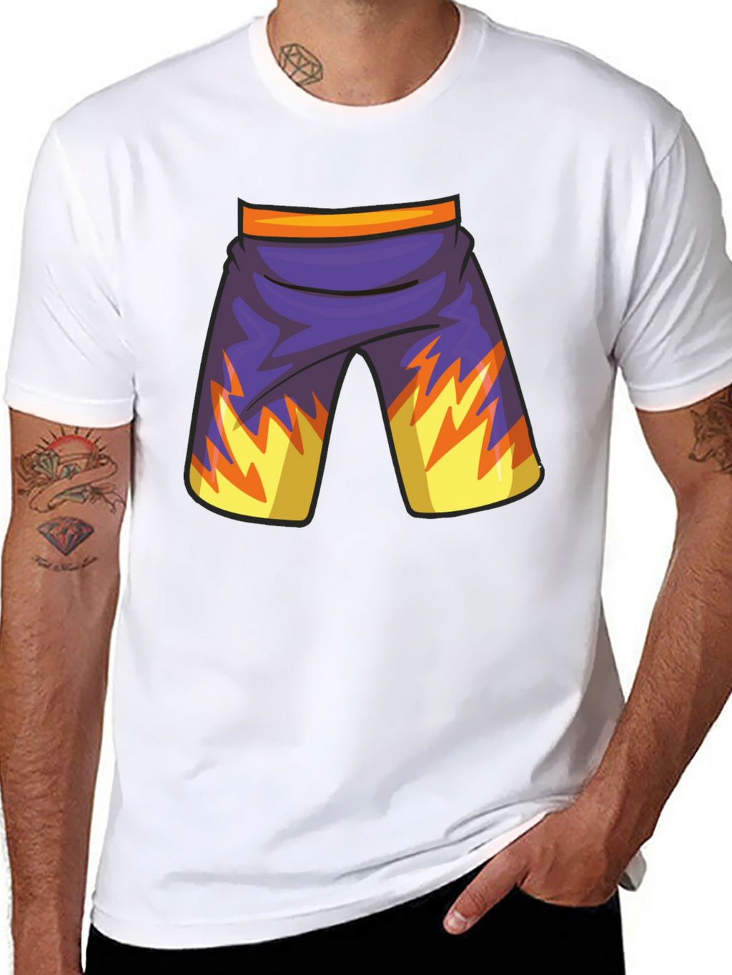 Cartoon Shorts Graphic Black Tee