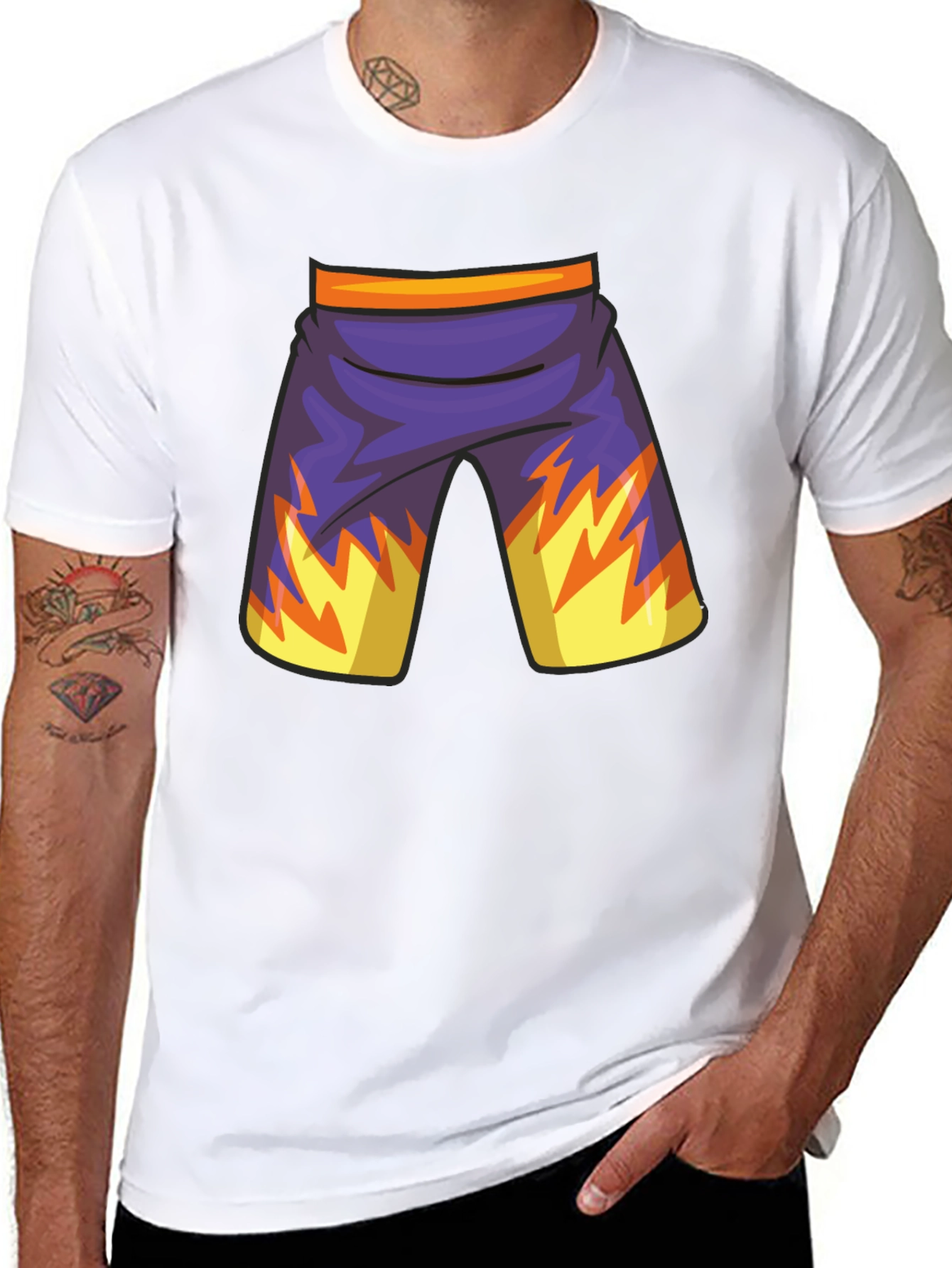 Cartoon Shorts Graphic Black Tee