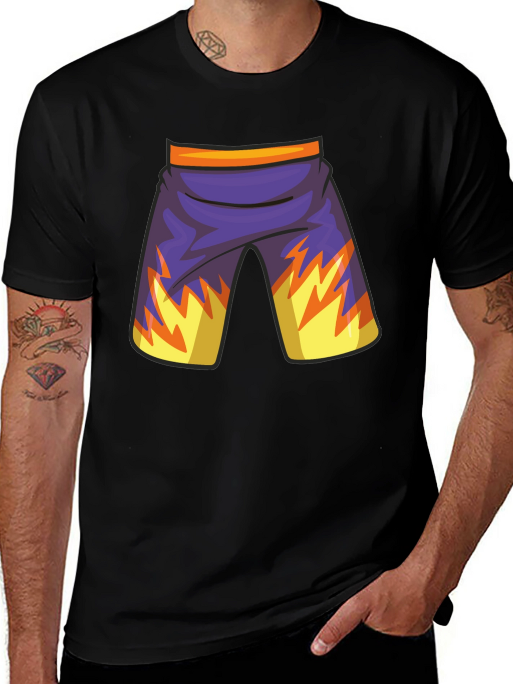 Cartoon Shorts Graphic Black Tee