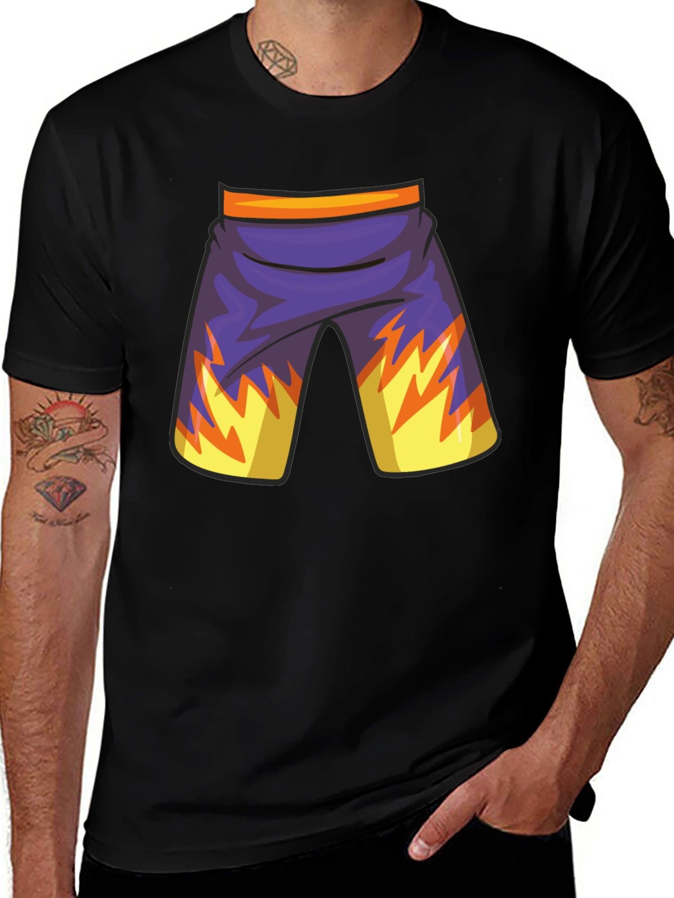 Cartoon Shorts Graphic Black Tee