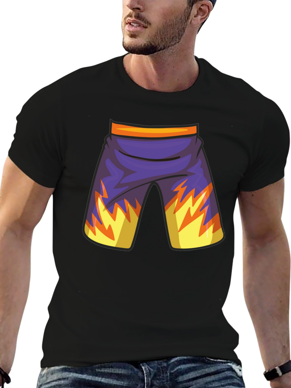 Cartoon Shorts Graphic Black Tee