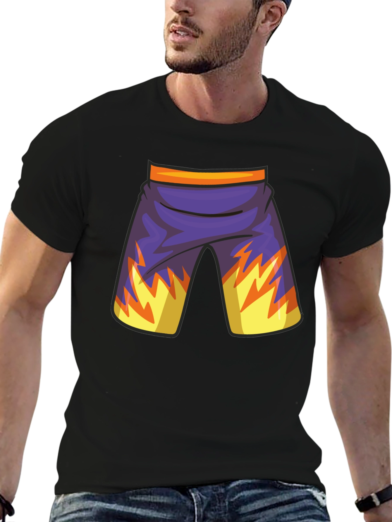 Cartoon Shorts Graphic Black Tee