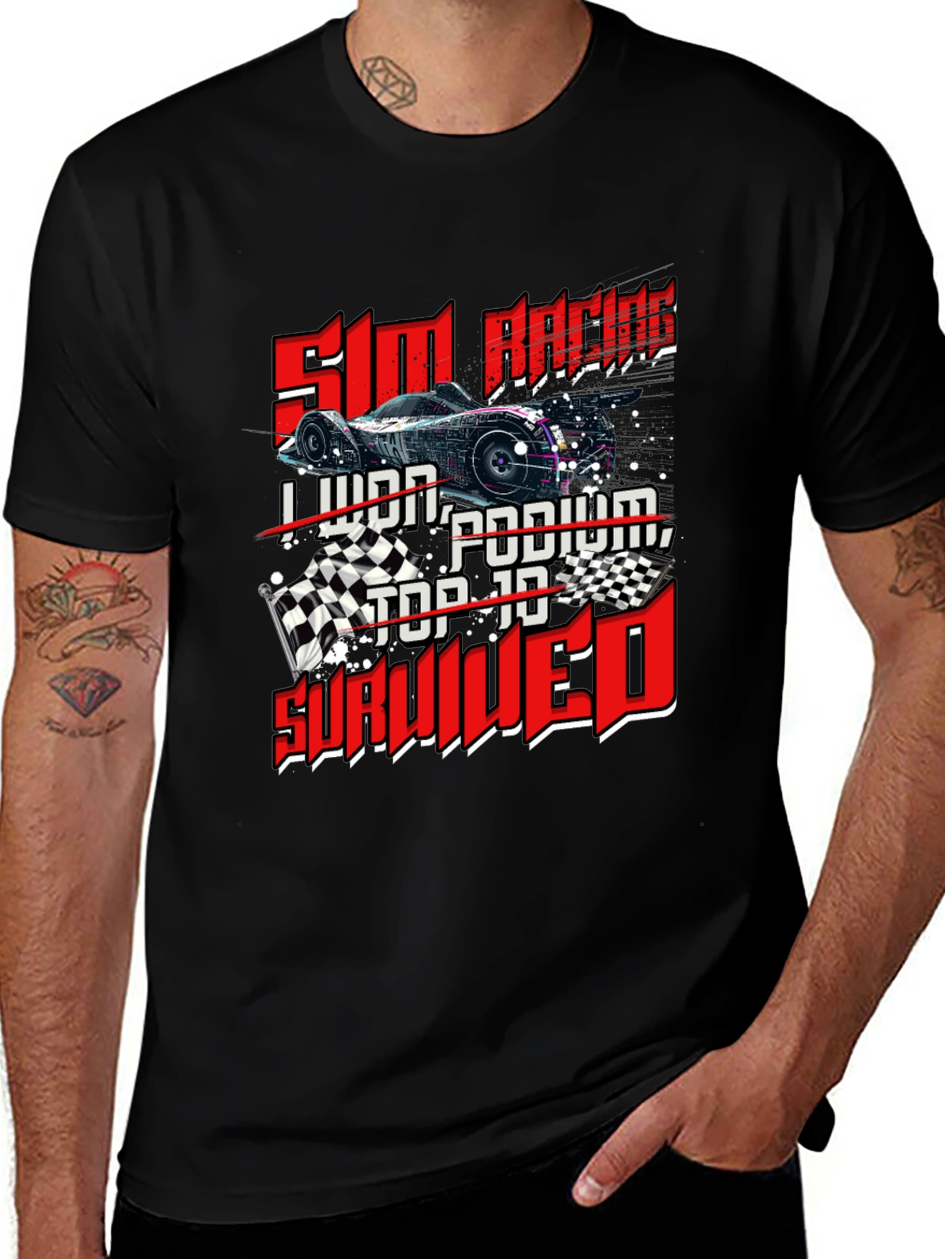 Sim Racing T-Shirt - I Lived Podium Top 10 Survived