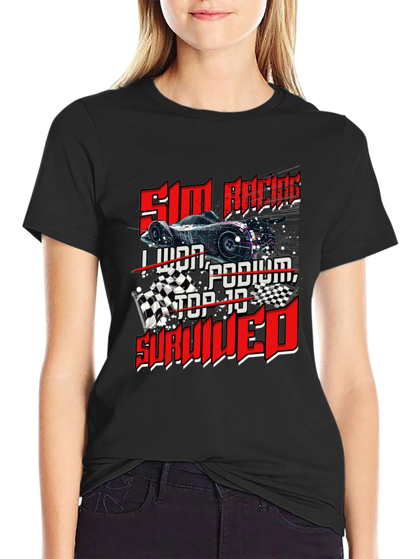 Sim Racing T-Shirt - I Lived Podium Top 10 Survived
