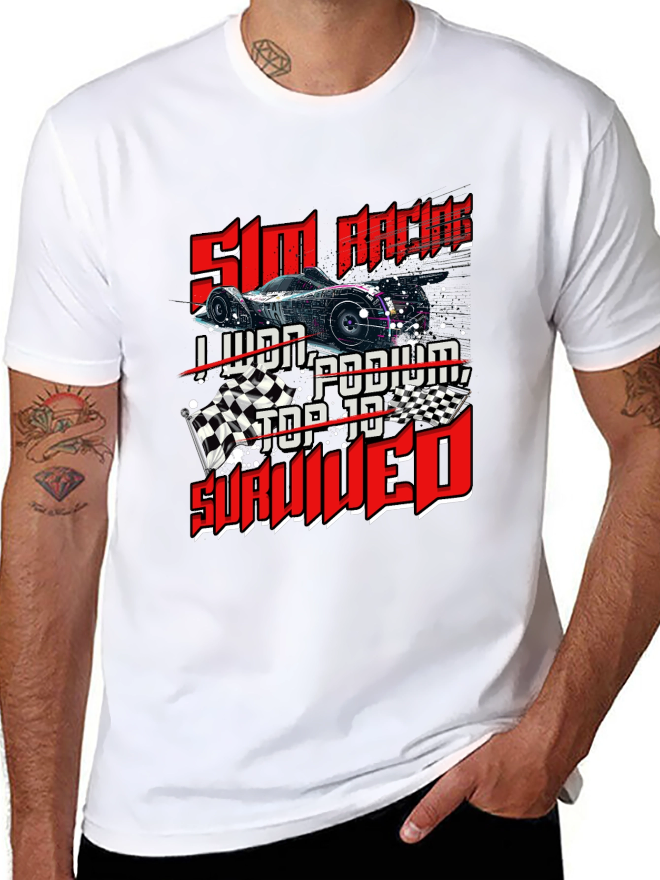Sim Racing T-Shirt - I Lived Podium Top 10 Survived