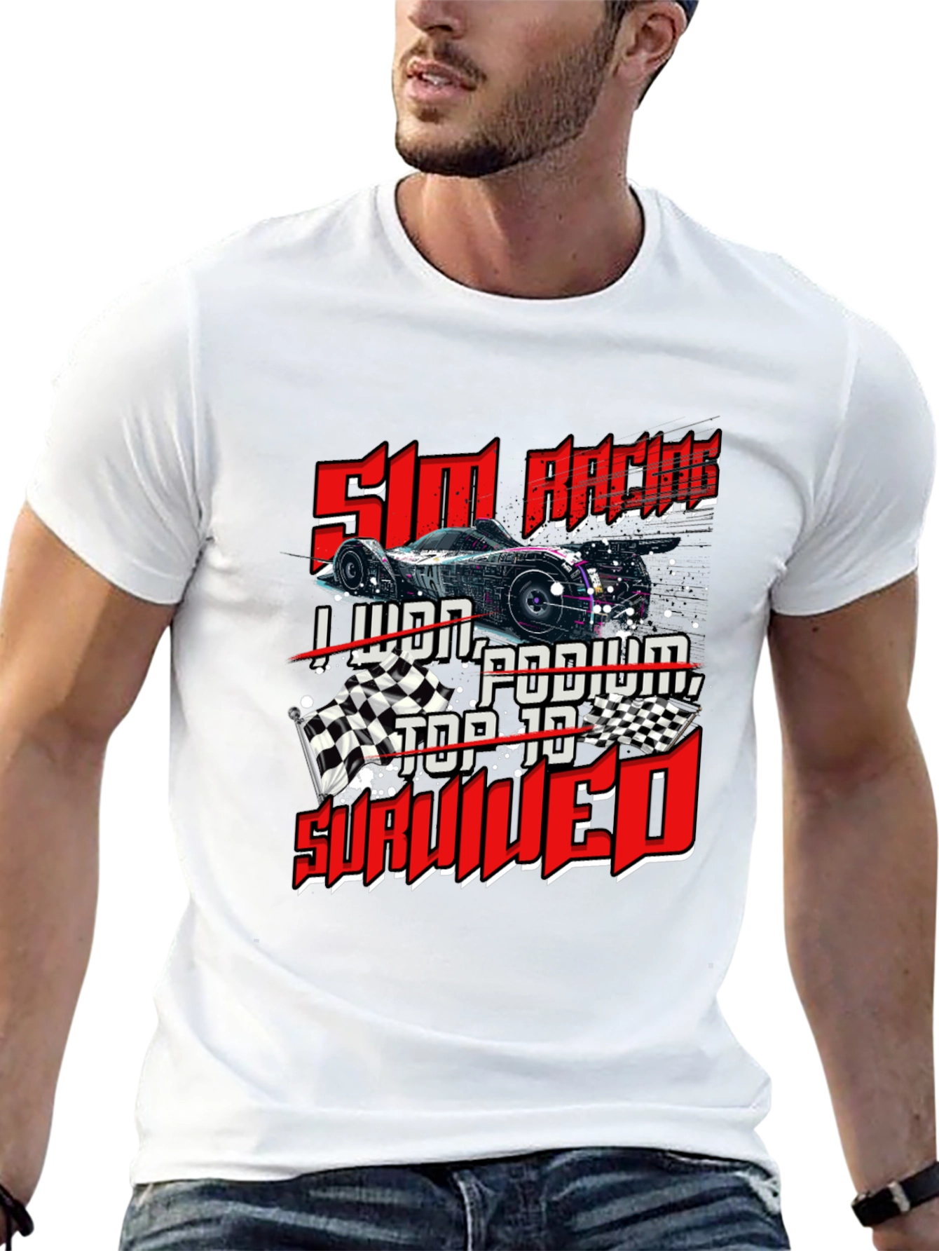 Sim Racing T-Shirt - I Lived Podium Top 10 Survived