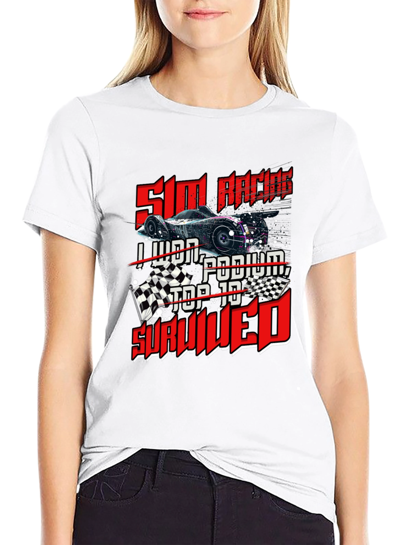 Sim Racing T-Shirt - I Lived Podium Top 10 Survived