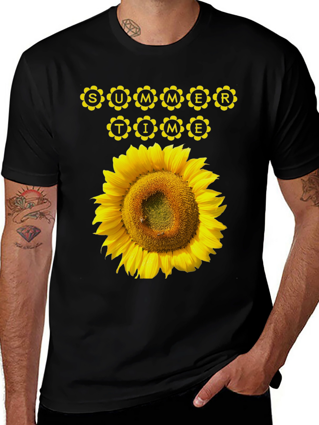 Summer Time Sunflower Graphic Tee - Black